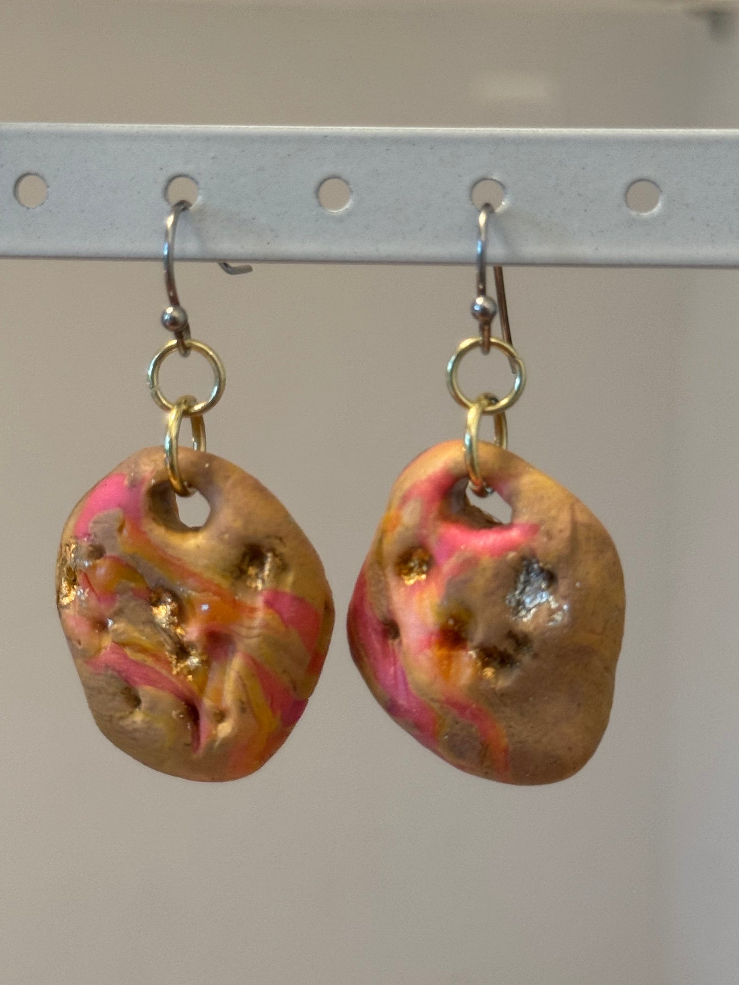 Pink and orange clay earrings