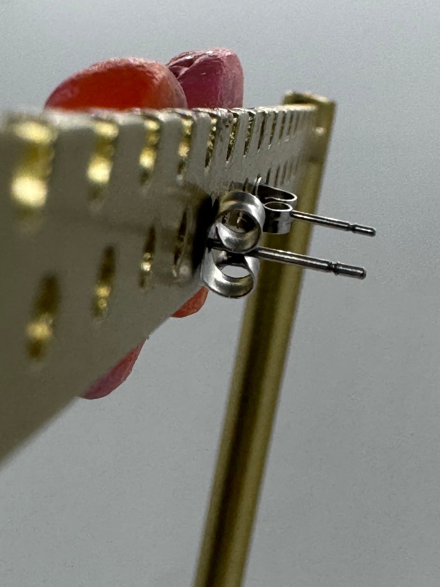 Pink rainbow tourmaline clay stud earrings