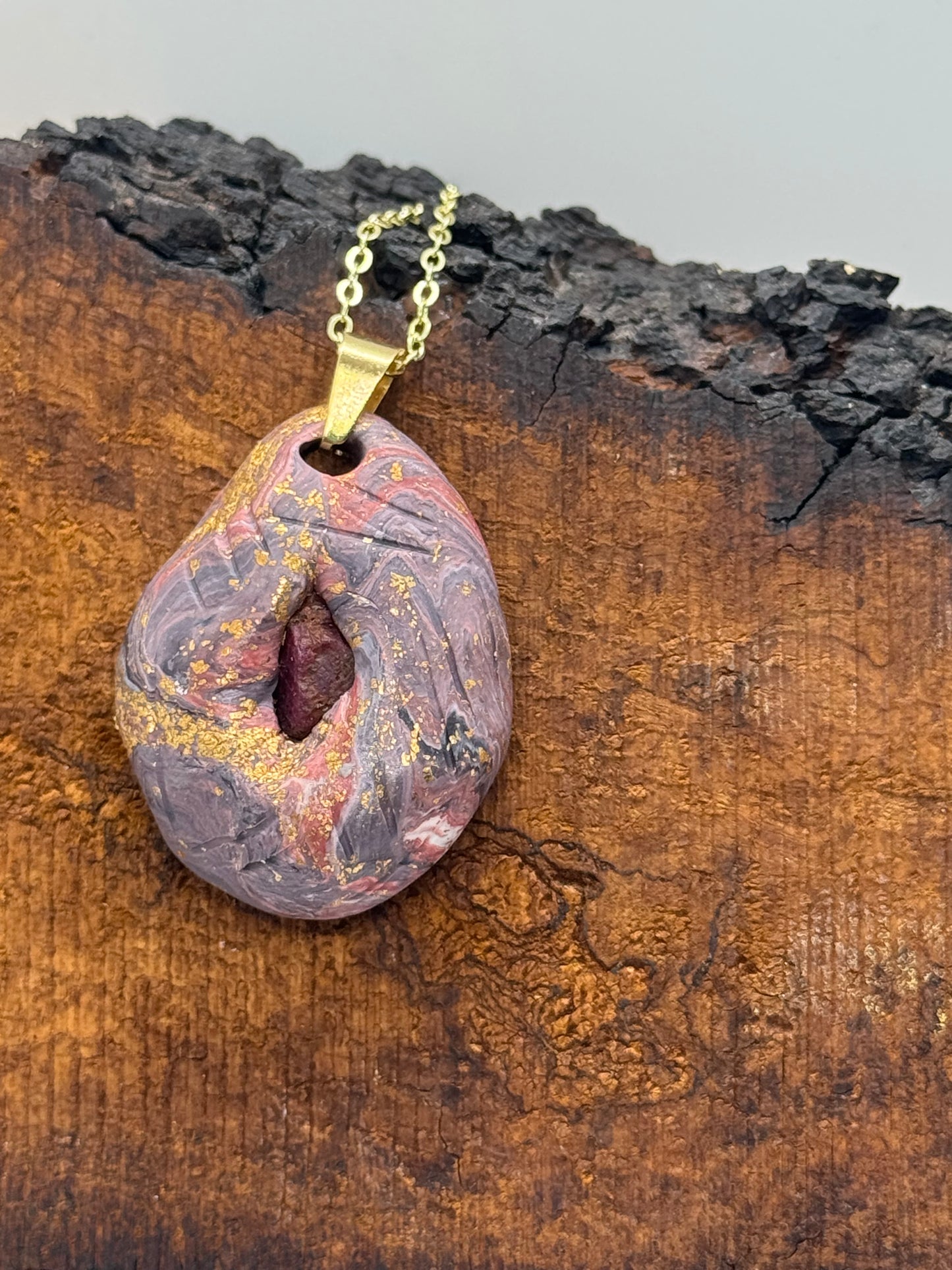 Dusty purple and raw ruby necklace