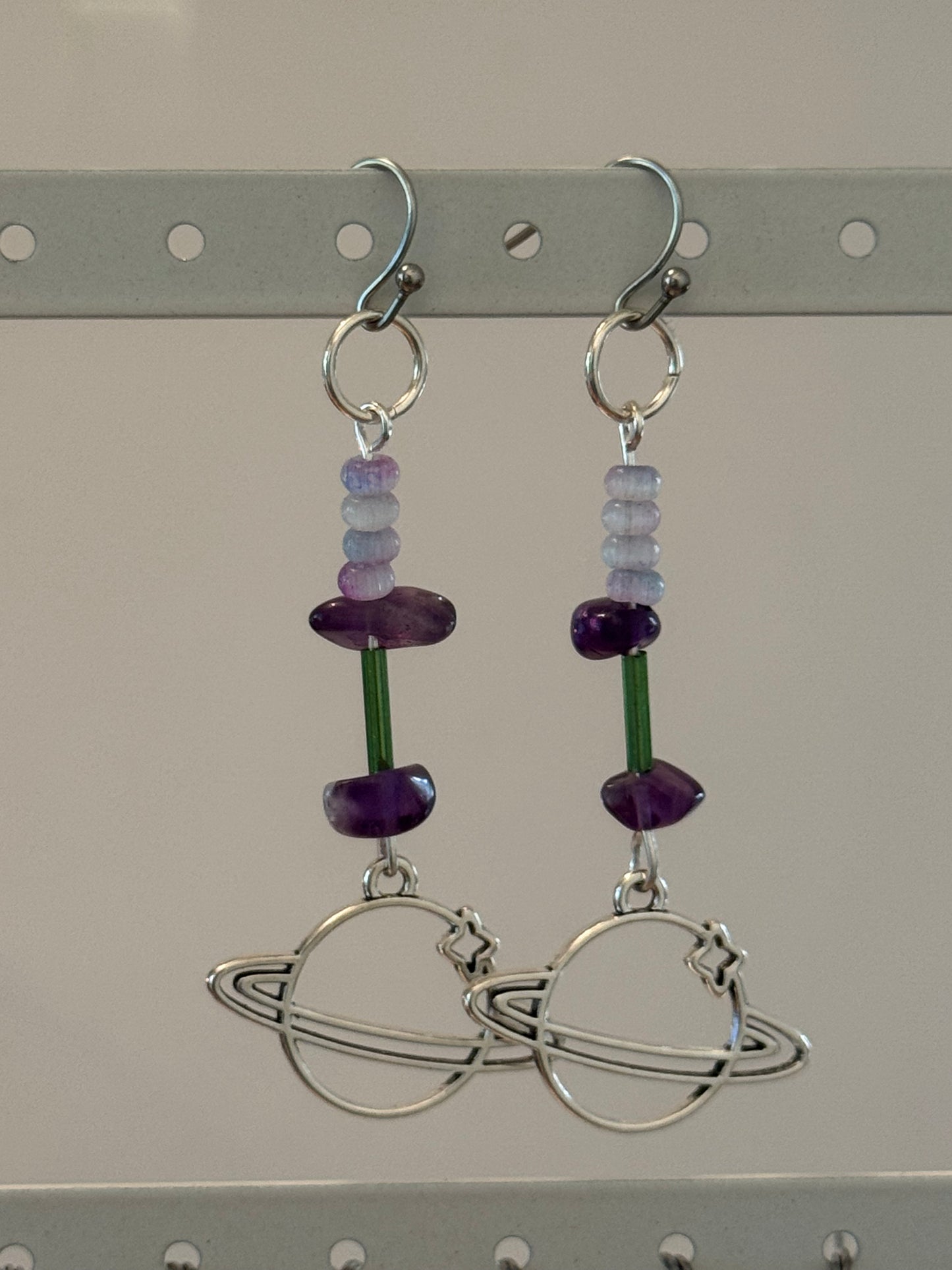 Amethyst and glass planet earrings