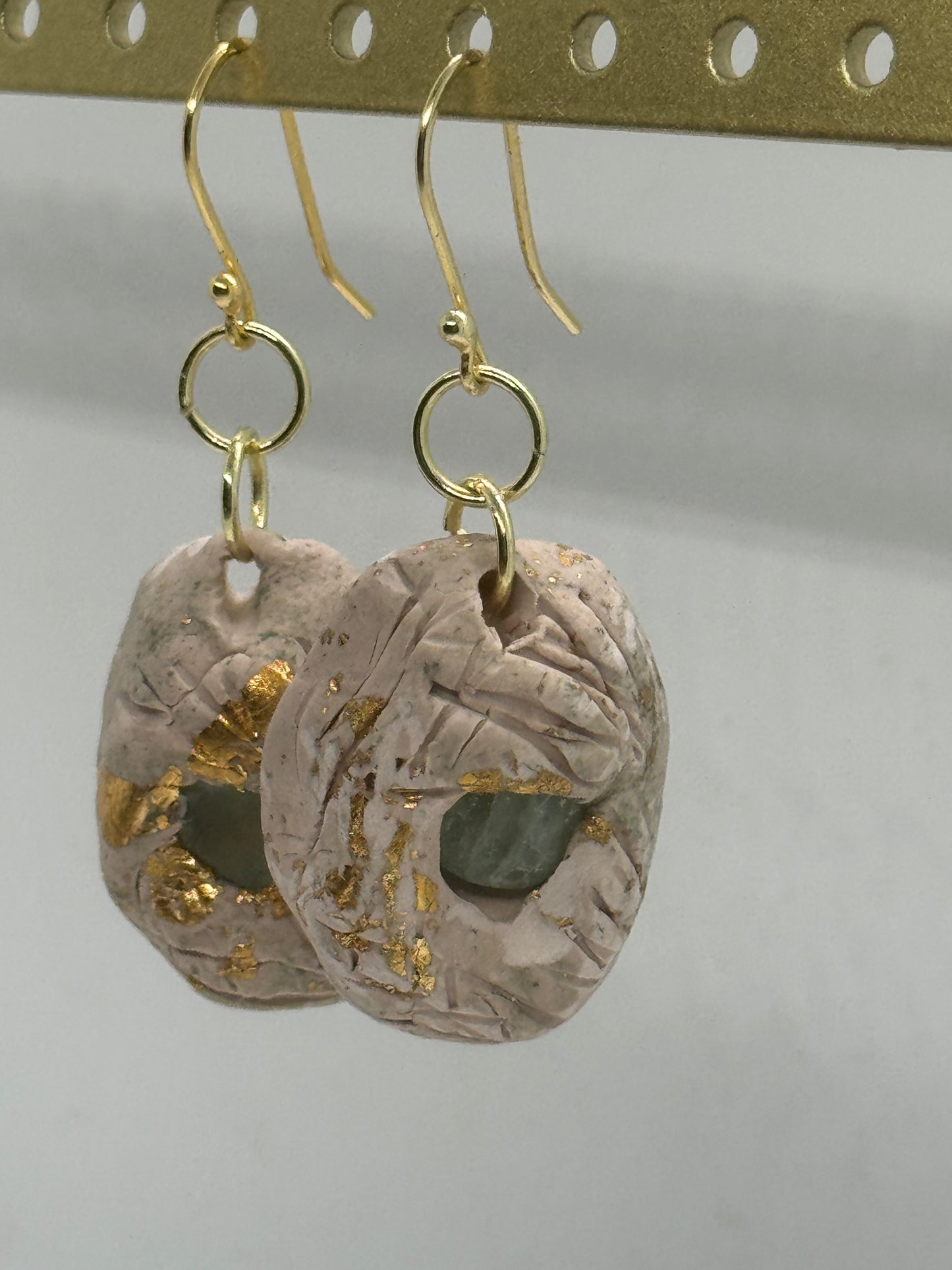 Green fluorite and clay handmade dangle earrings