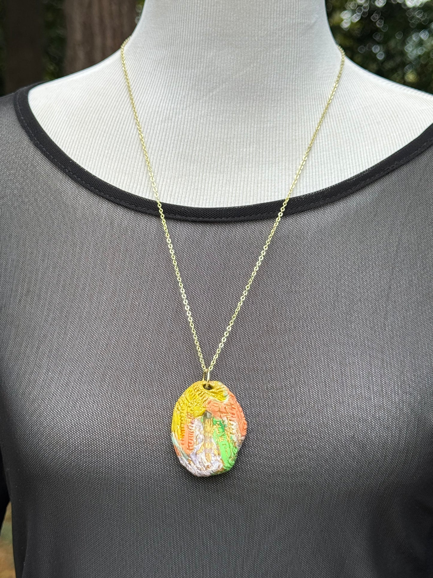 Rainbow clear quartz clay necklace