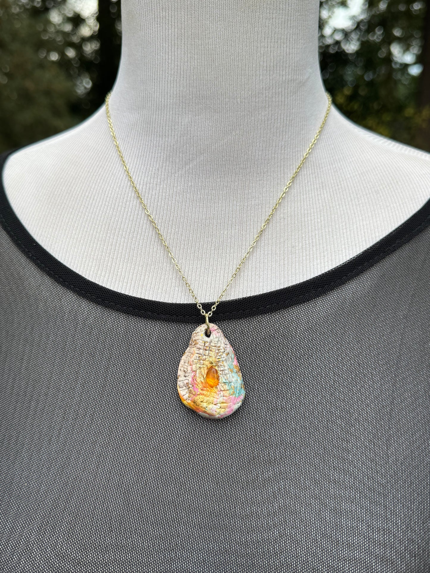 Rainbow amber pendant necklace