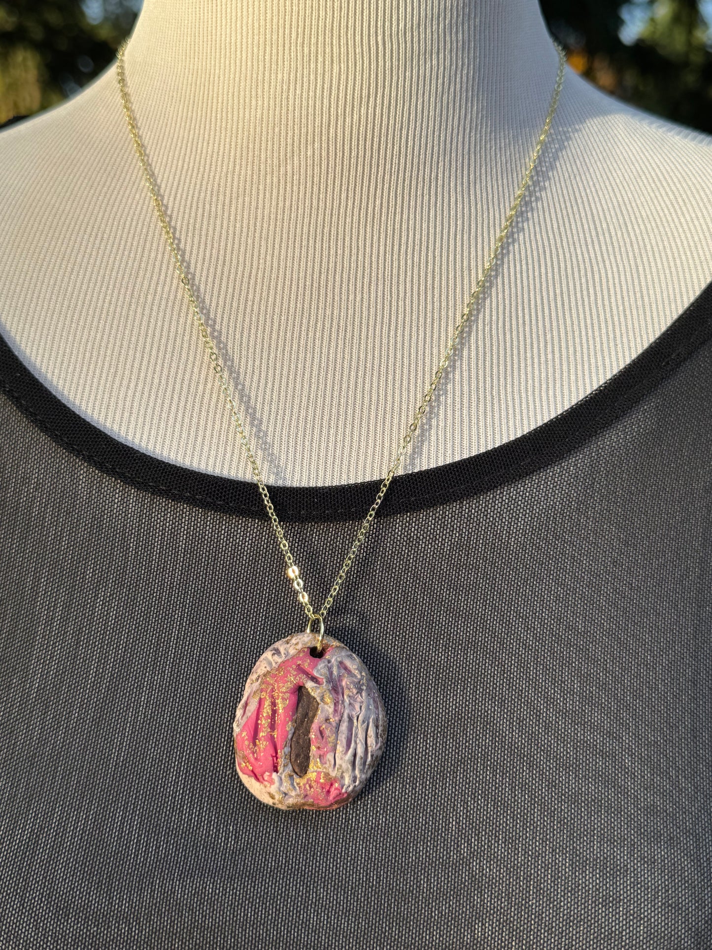 Raw ruby pink necklace, handmade in Oregon
