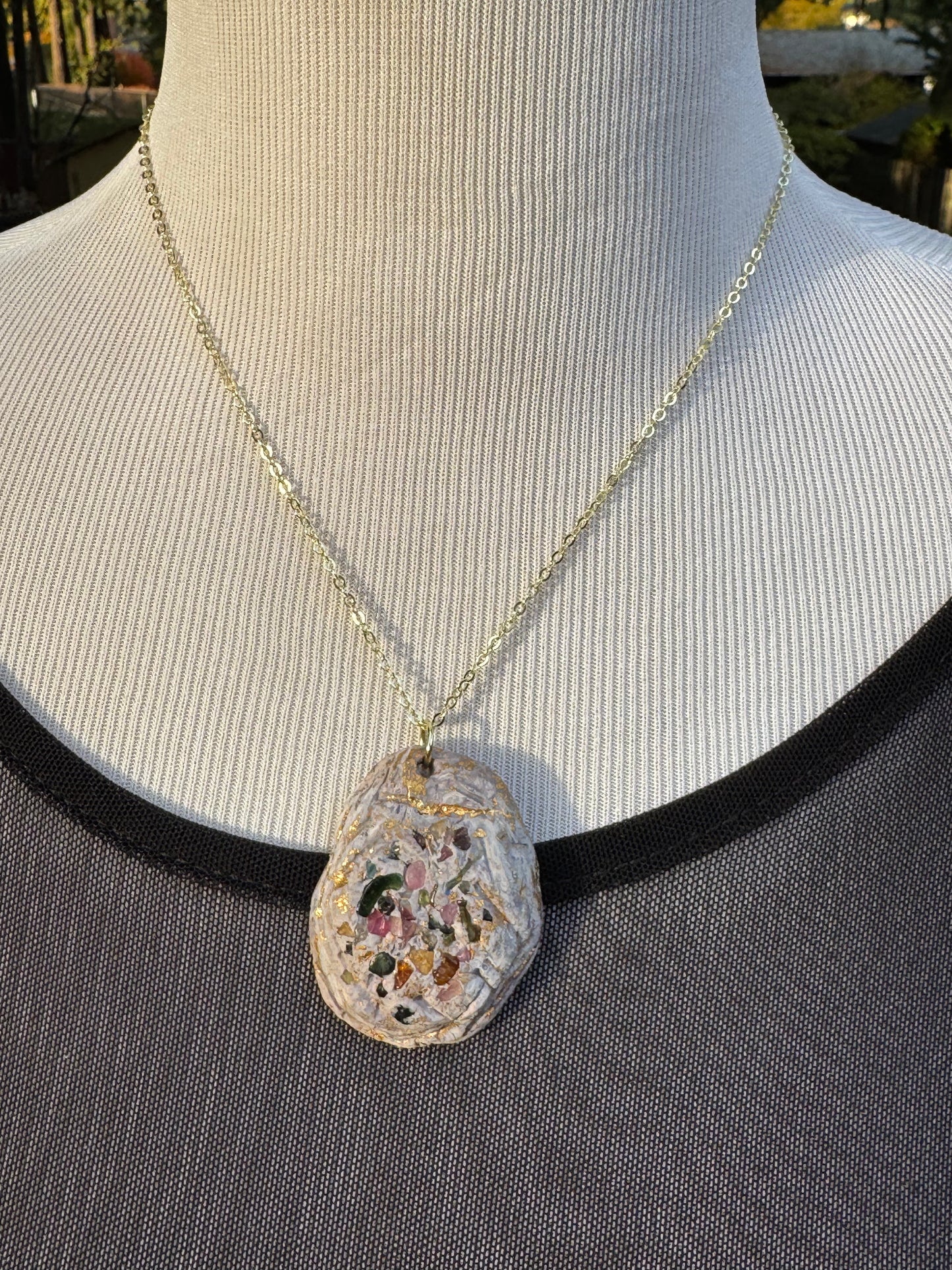 Rainbow tourmaline handmade clay necklace