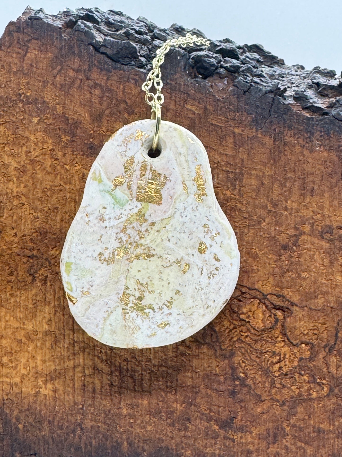 Oregon sunstone gold and beige clay necklace