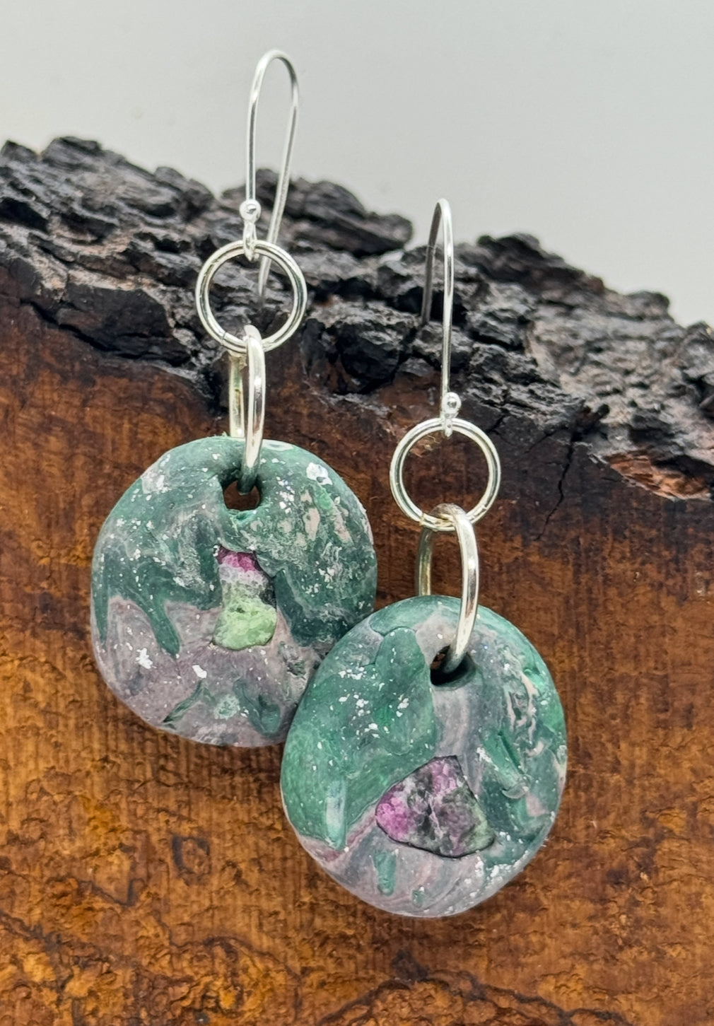 Ruby zoisite green silver earrings