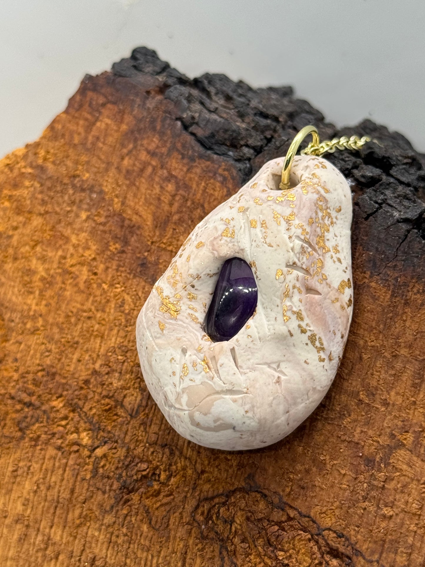 Amethyst and clay pendant necklace