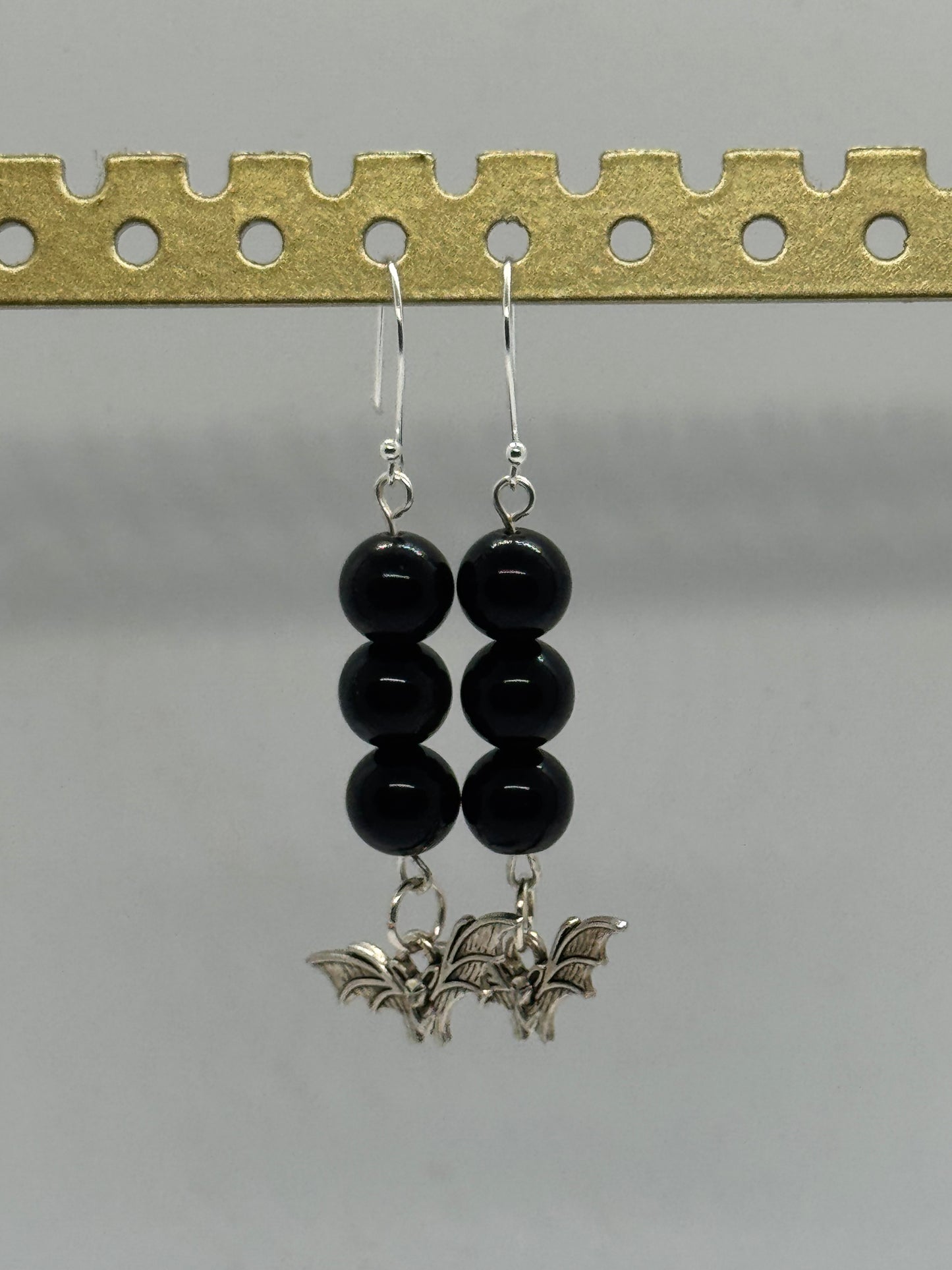 Obsidian bat silver earrings