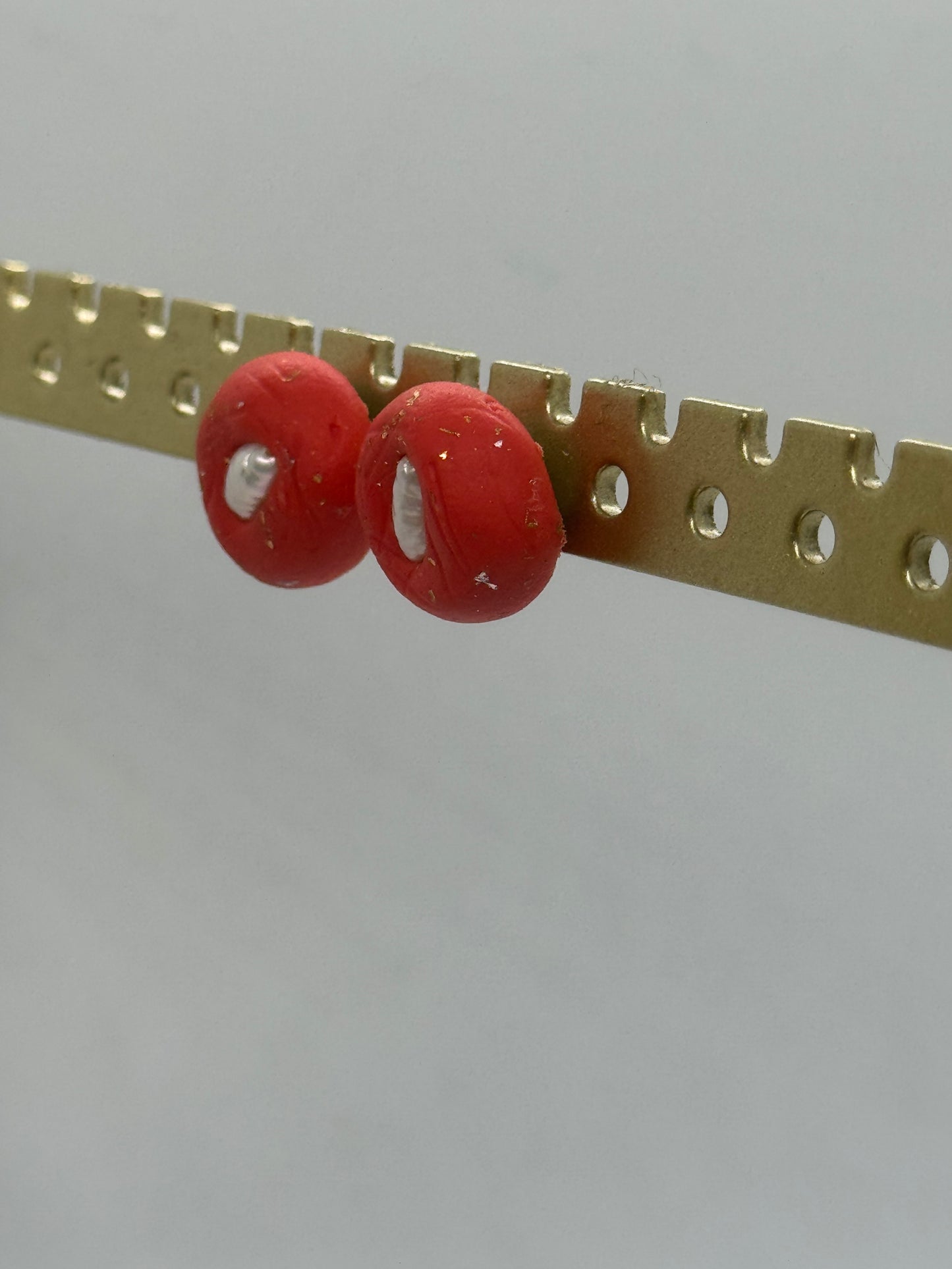 Pearl and clay red stud earrings