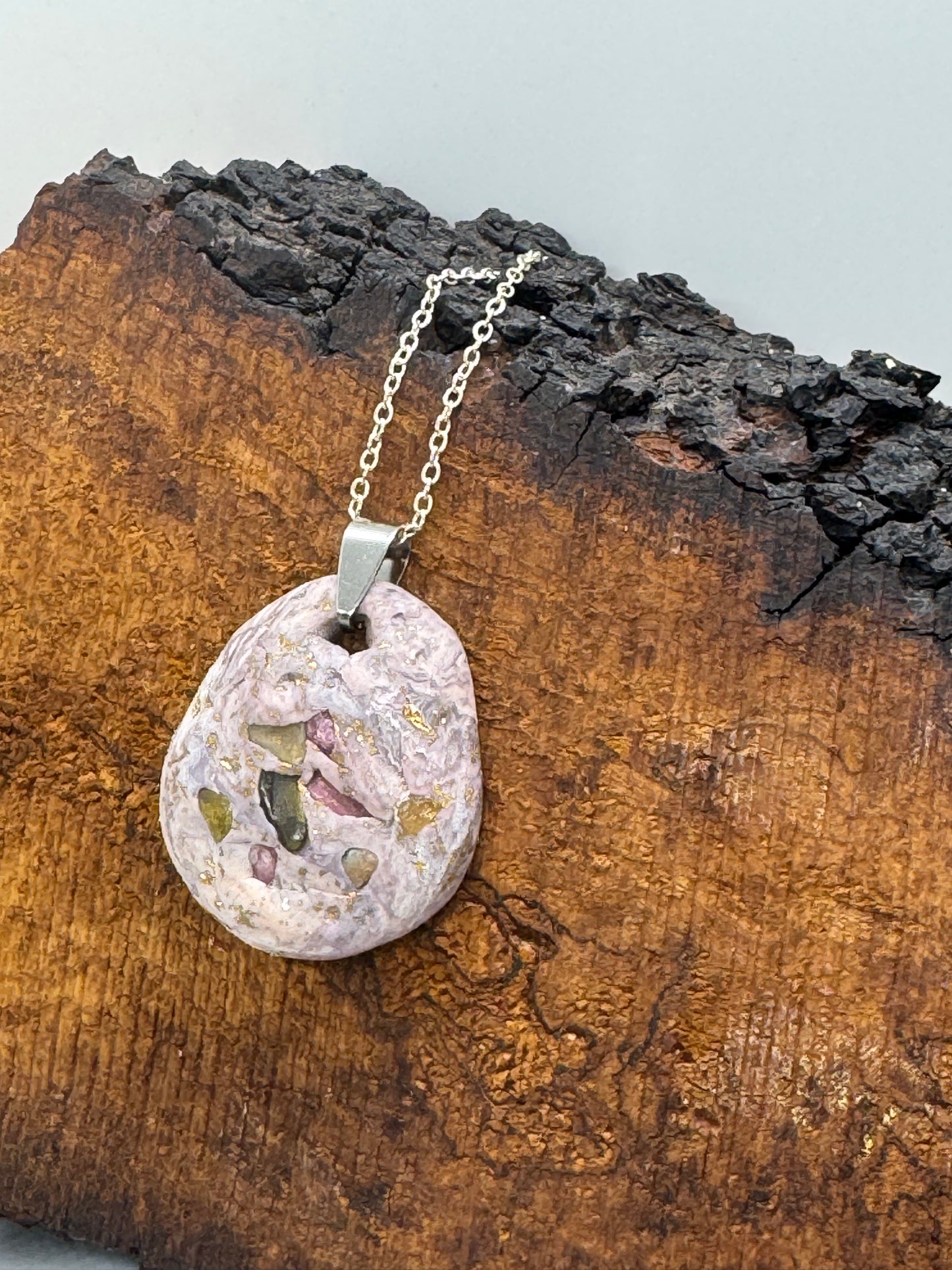 Rainbow tourmaline and clay handmade necklace