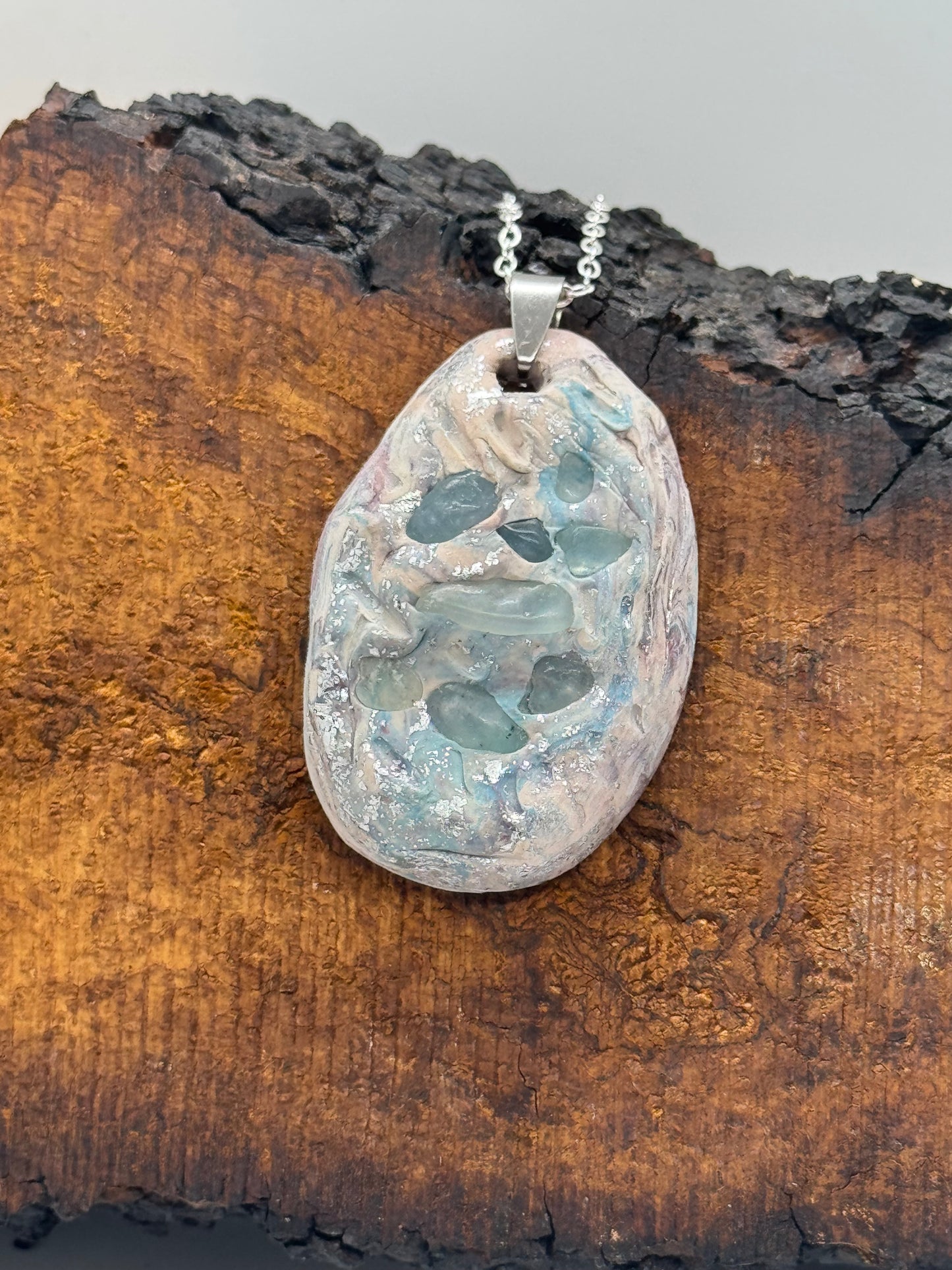 Aquamarine and clay necklace