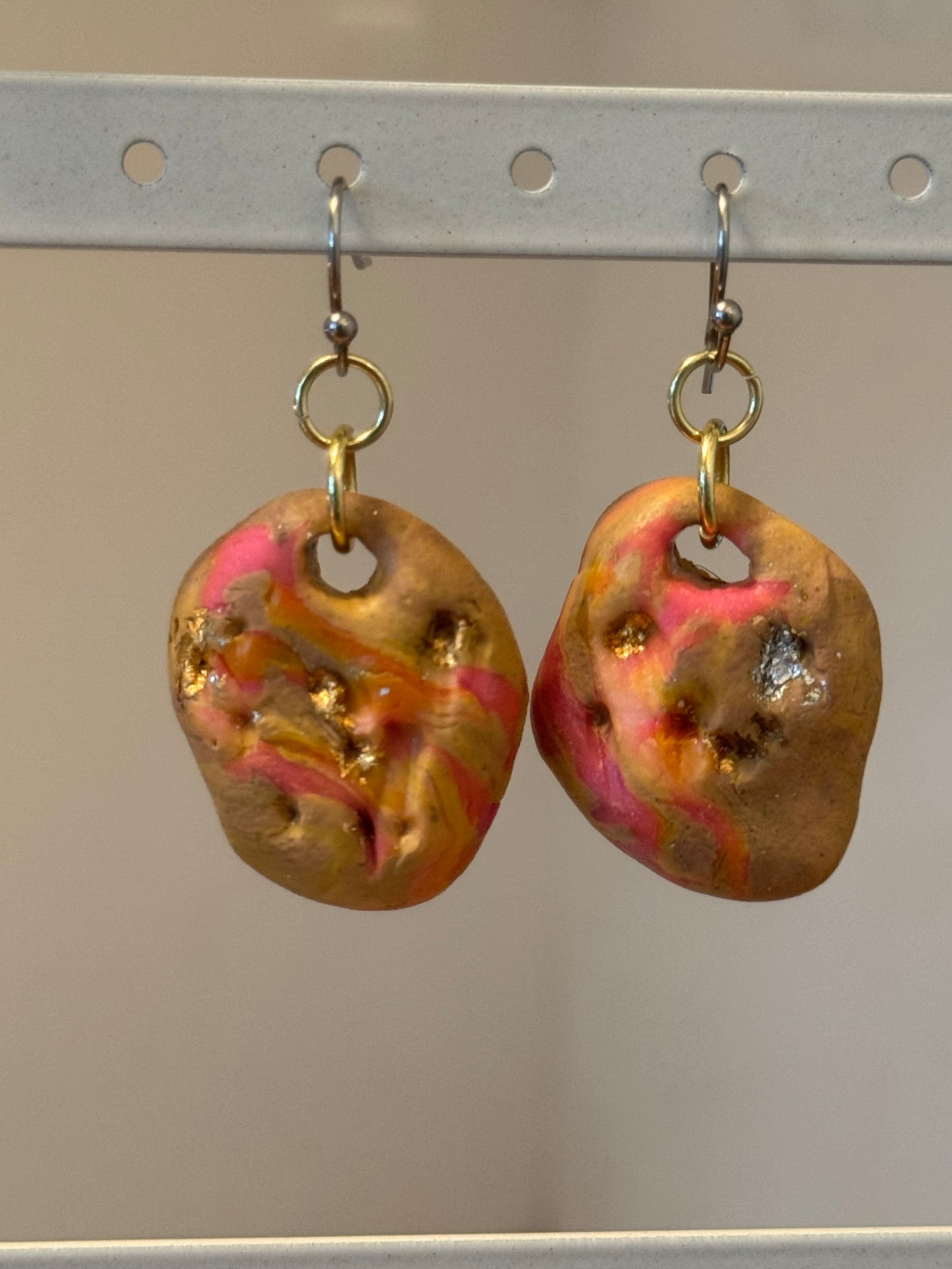 Pink and orange clay earrings