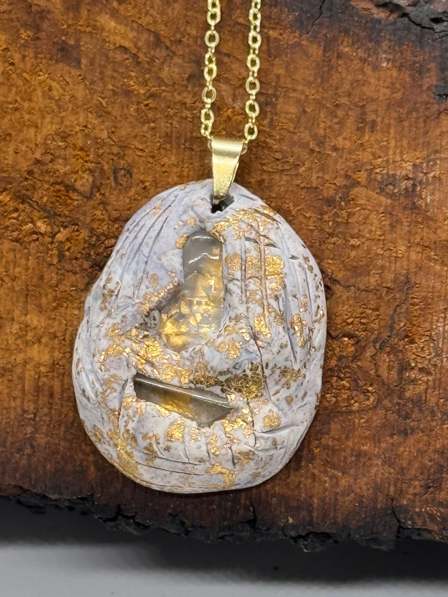 Double clear quartz necklace on gold chain