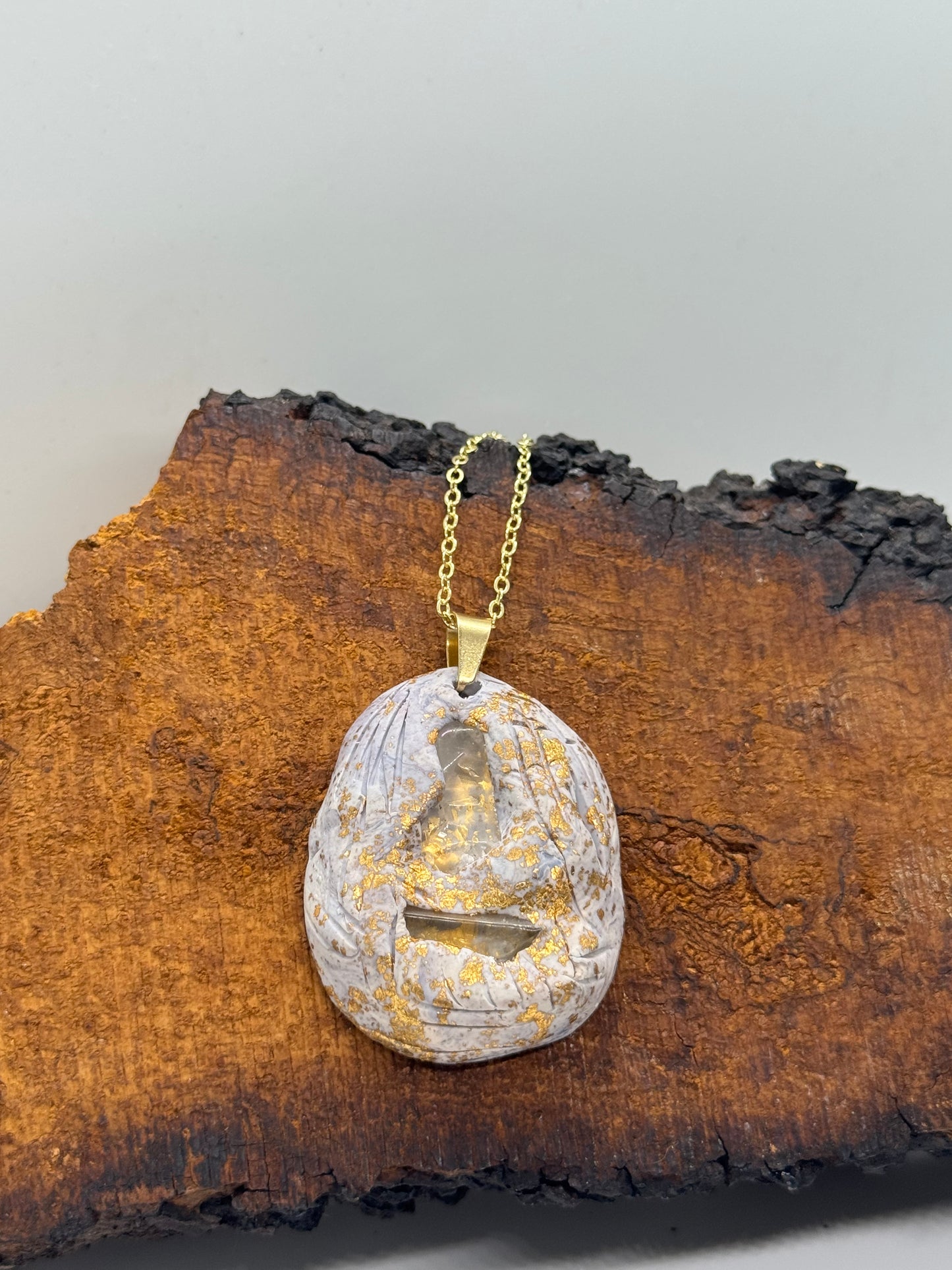 Double clear quartz necklace on gold chain