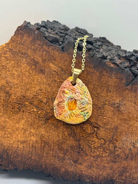 Rainbow necklace with amber stone, handmade in Oregon