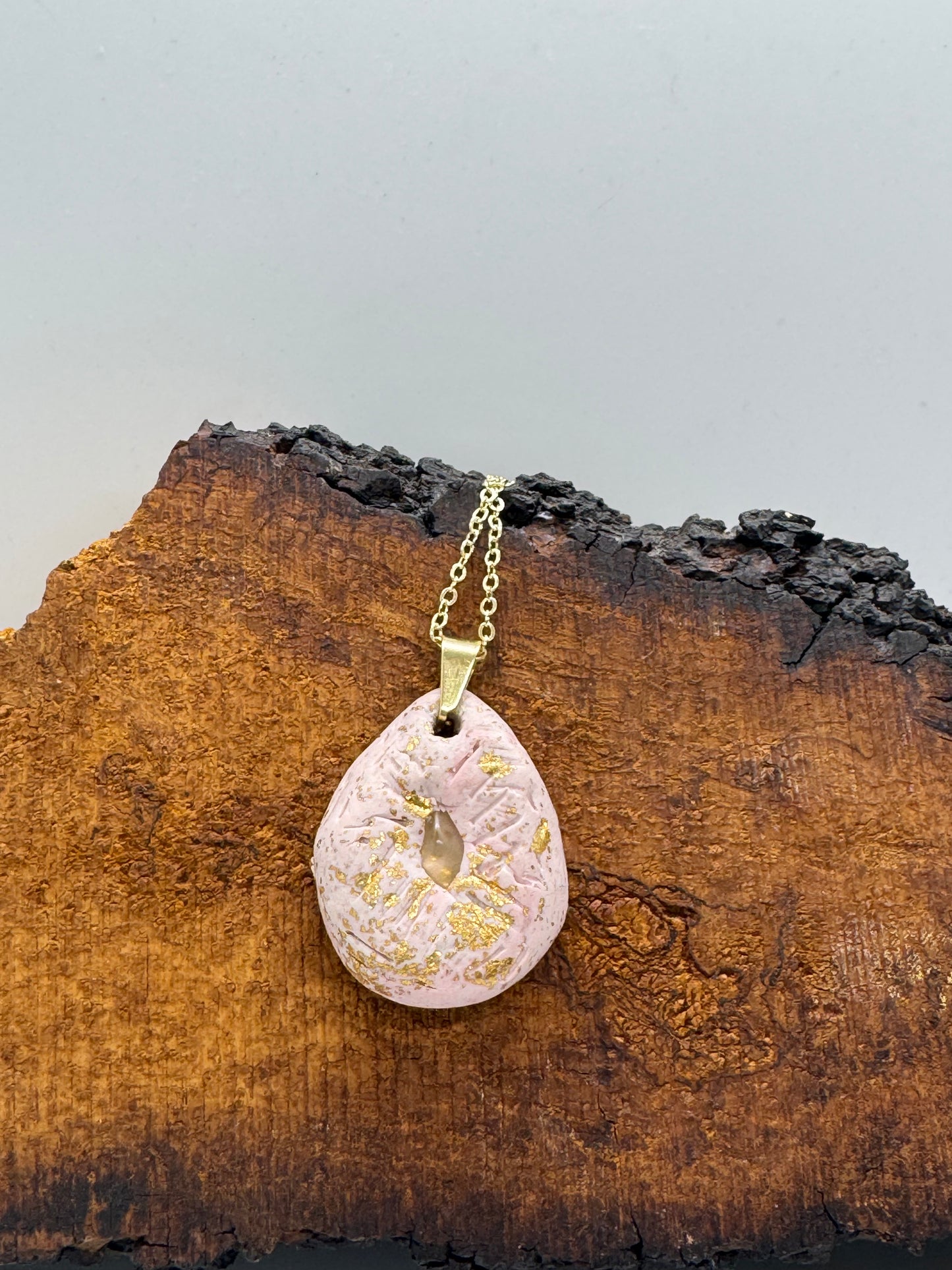 Pink and gold sunstone necklace