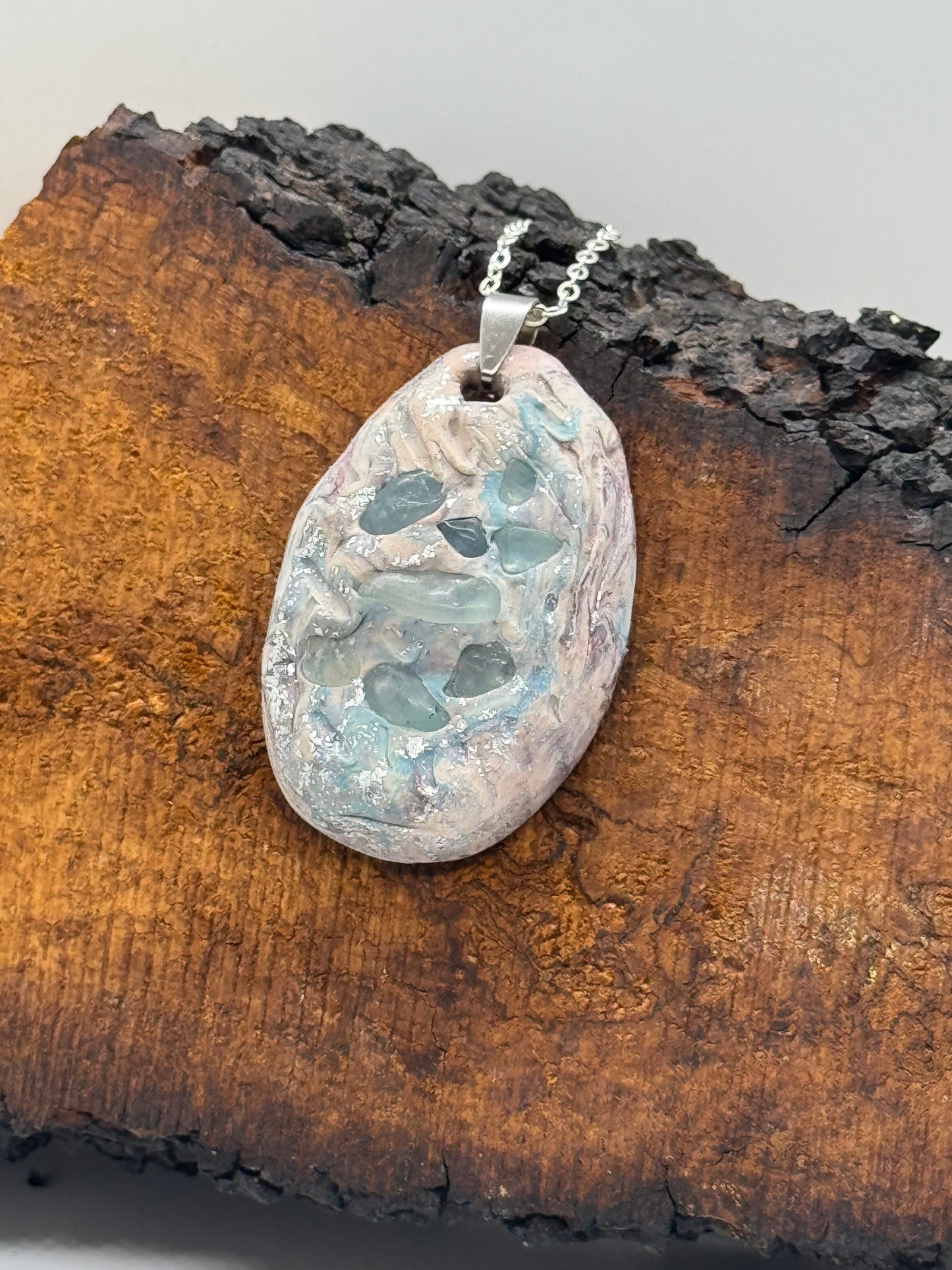 Aquamarine and clay necklace