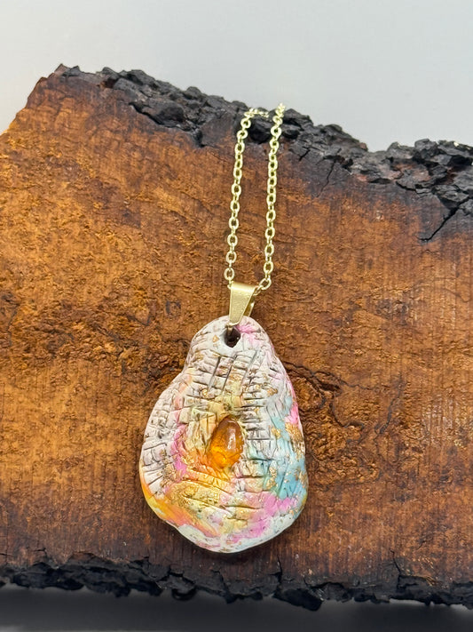 Rainbow amber pendant necklace