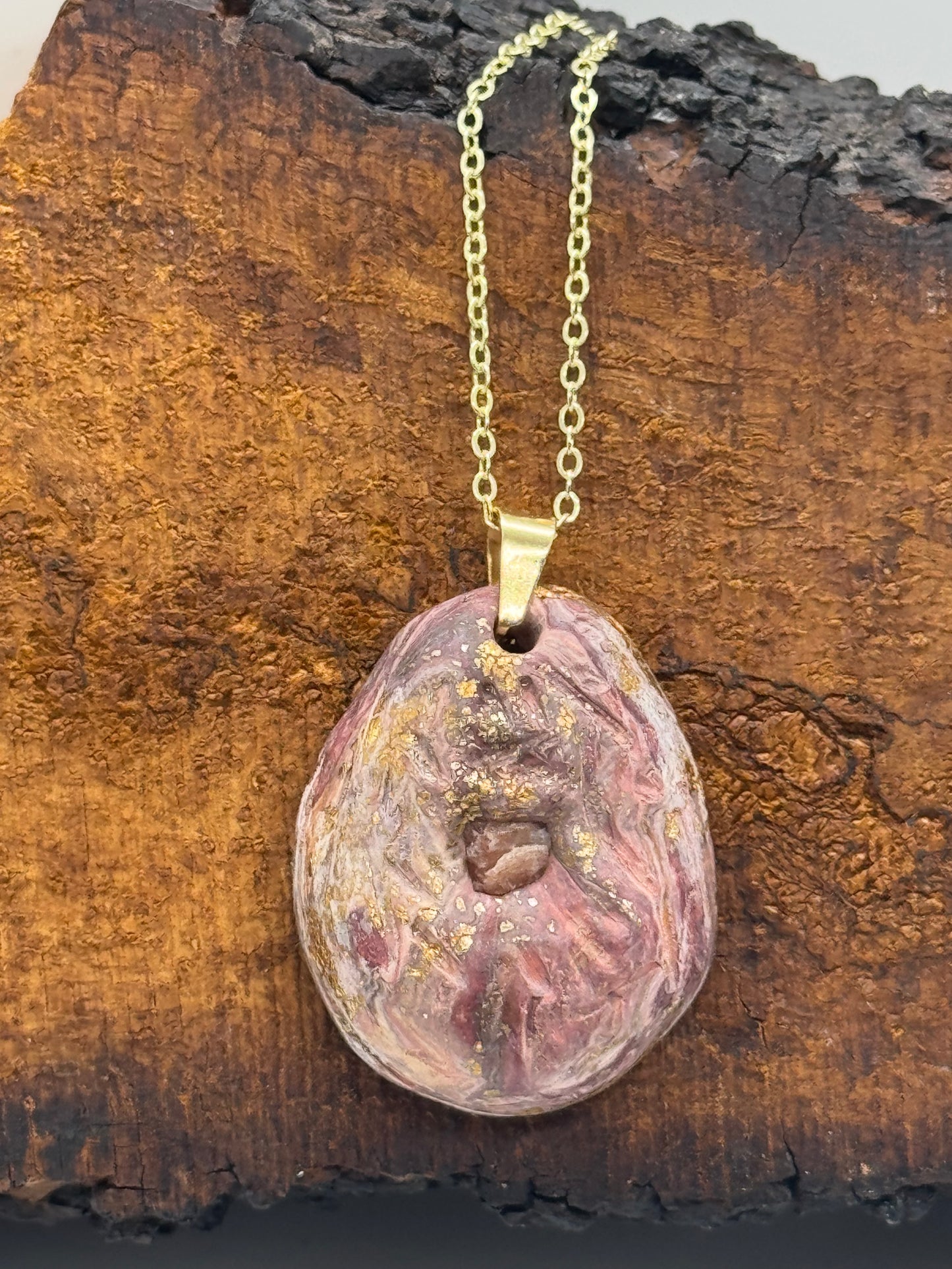 Raw sunstone hand-carved necklace, gold chain