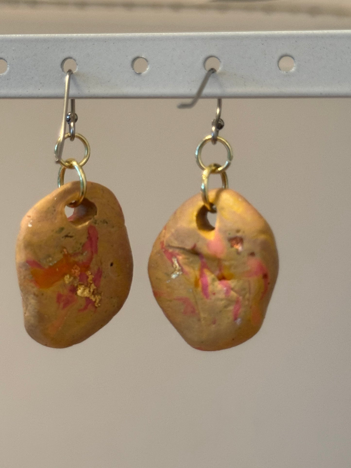 Pink and orange clay earrings