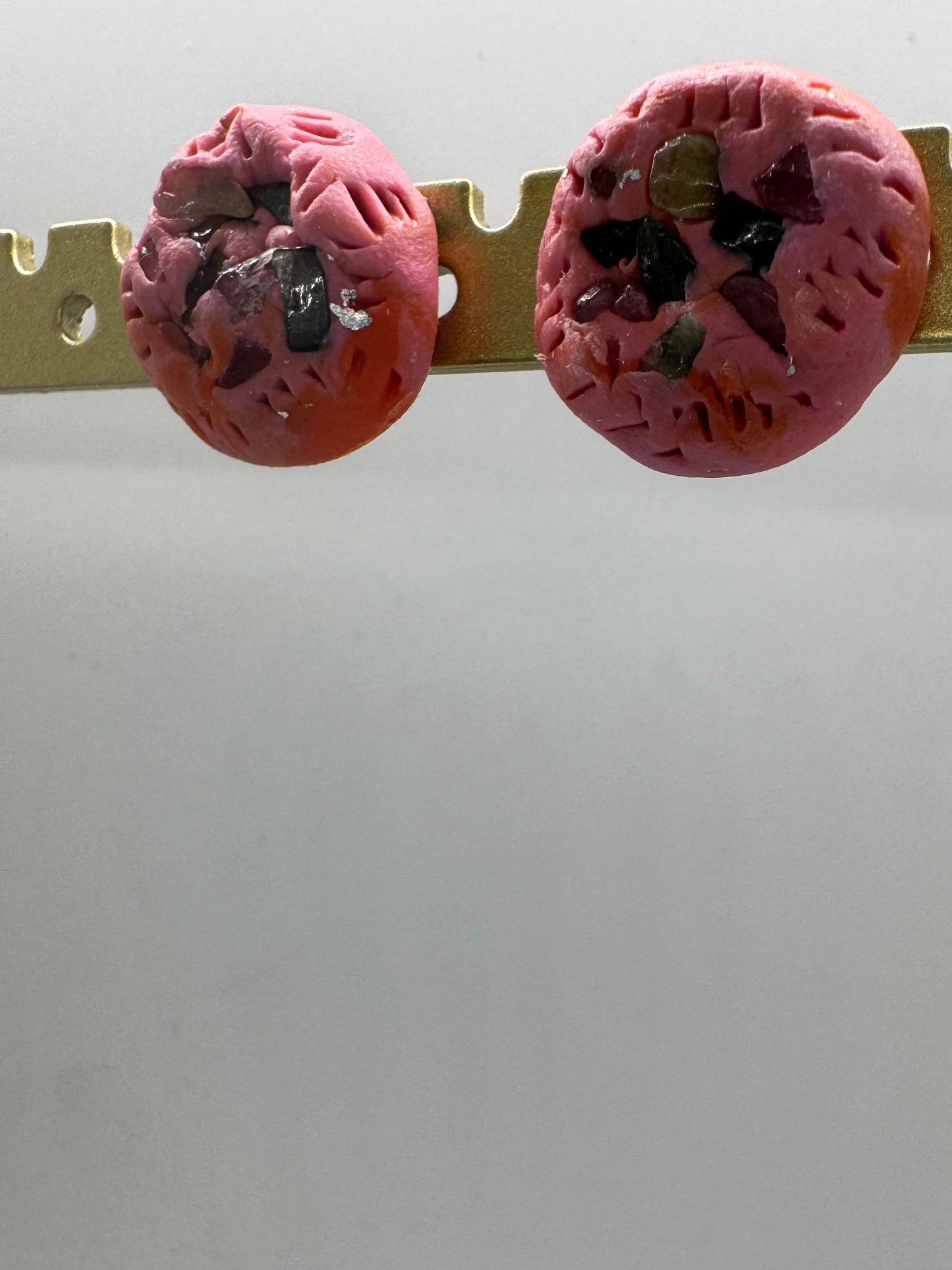 Pink rainbow tourmaline clay stud earrings