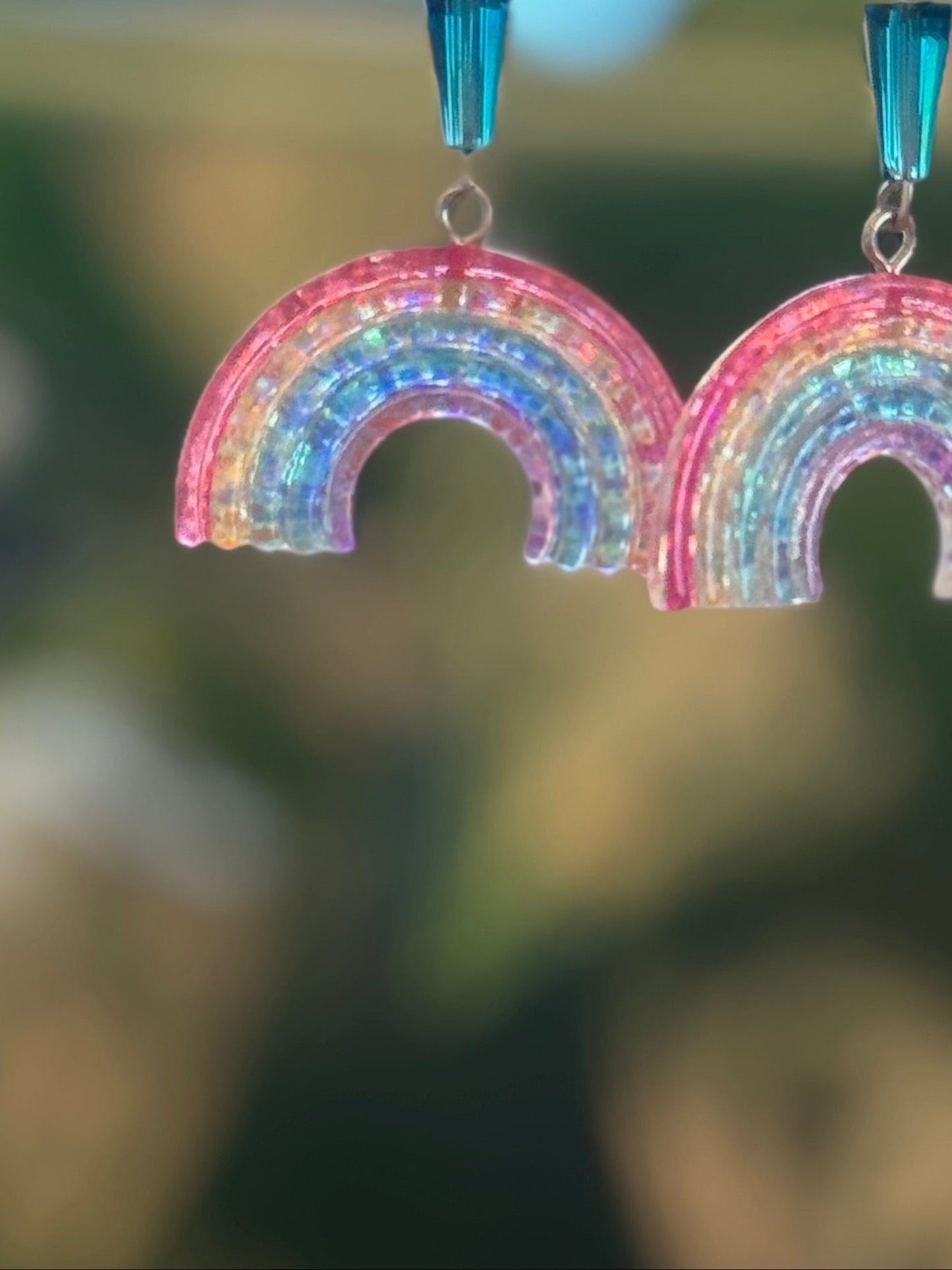 Cute rainbow earrings with blue glass