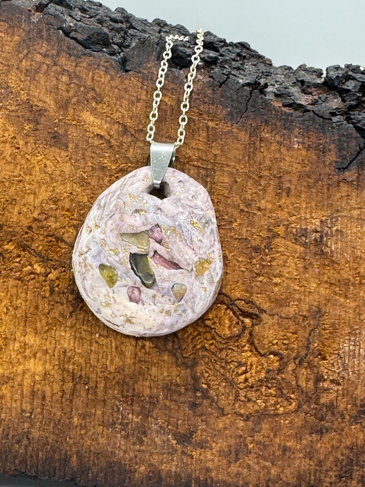 Rainbow tourmaline and clay handmade necklace