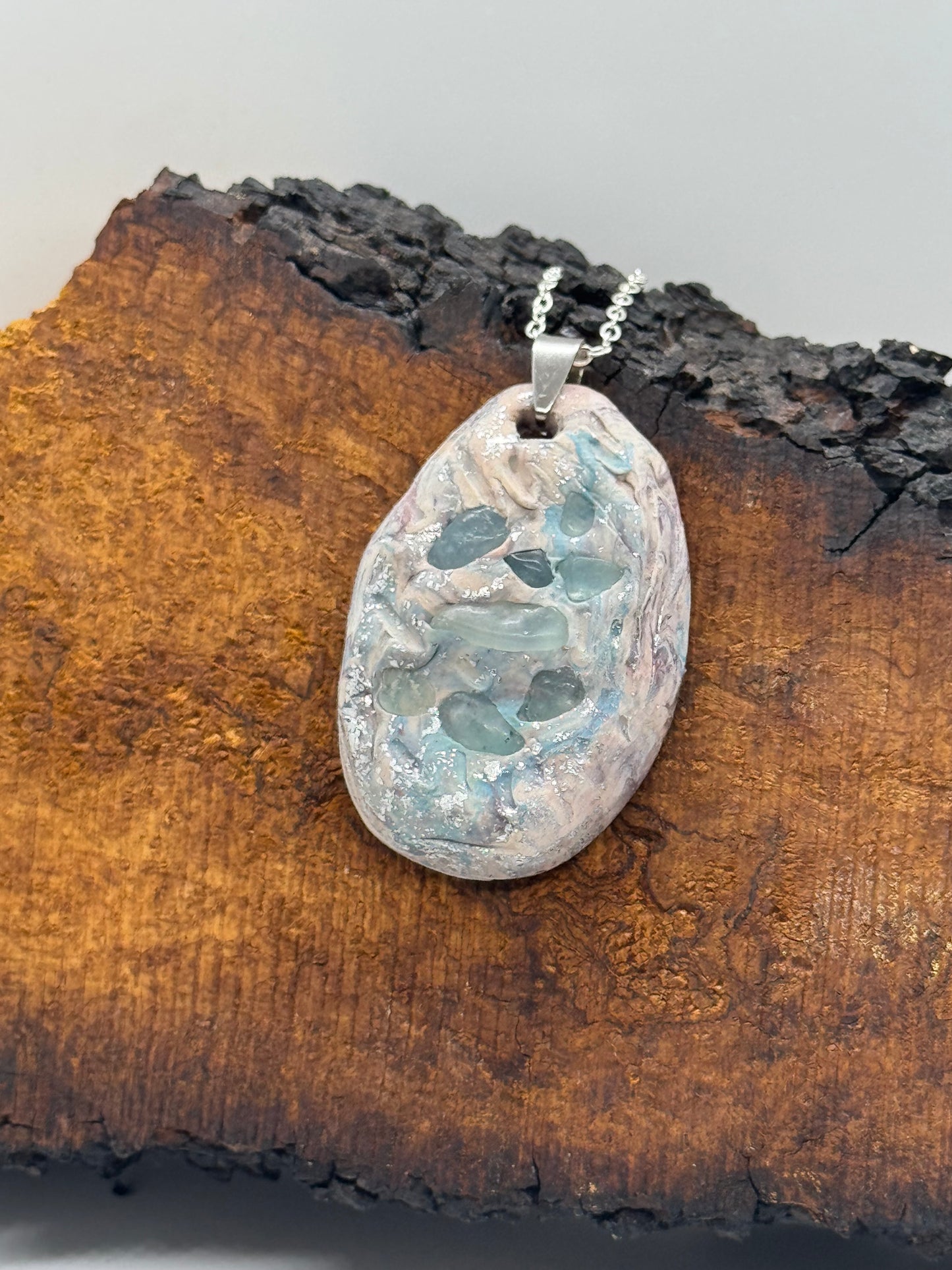 Aquamarine and clay necklace