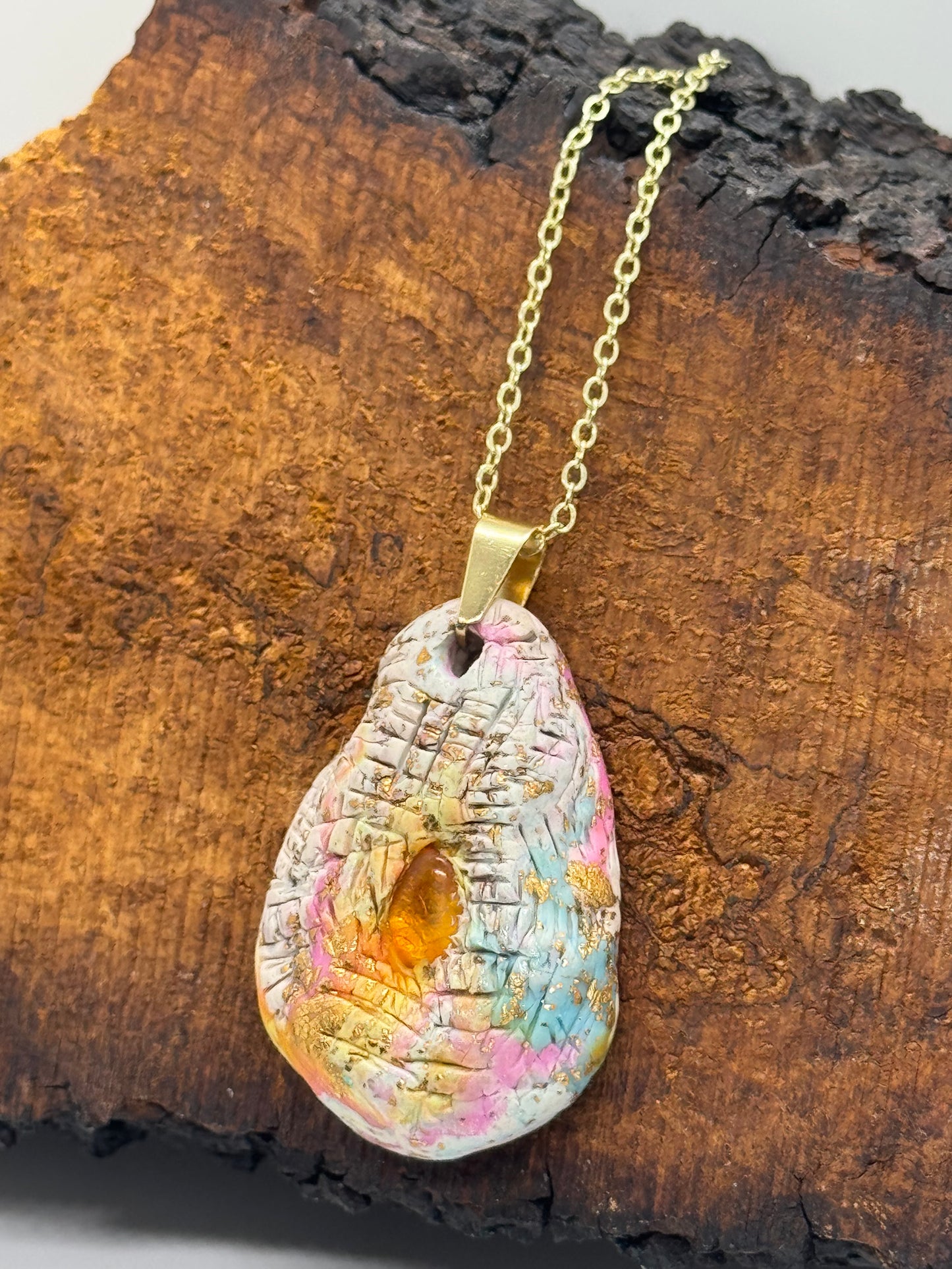 Rainbow amber pendant necklace