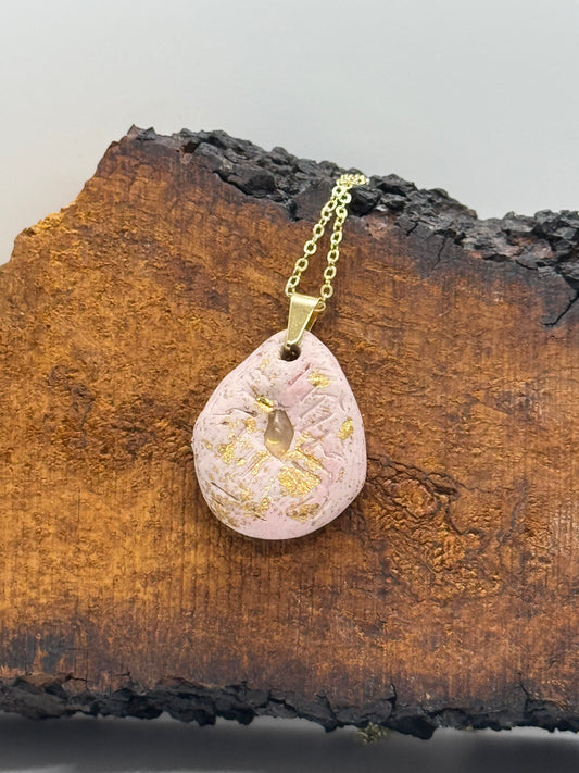 Pink and gold sunstone necklace
