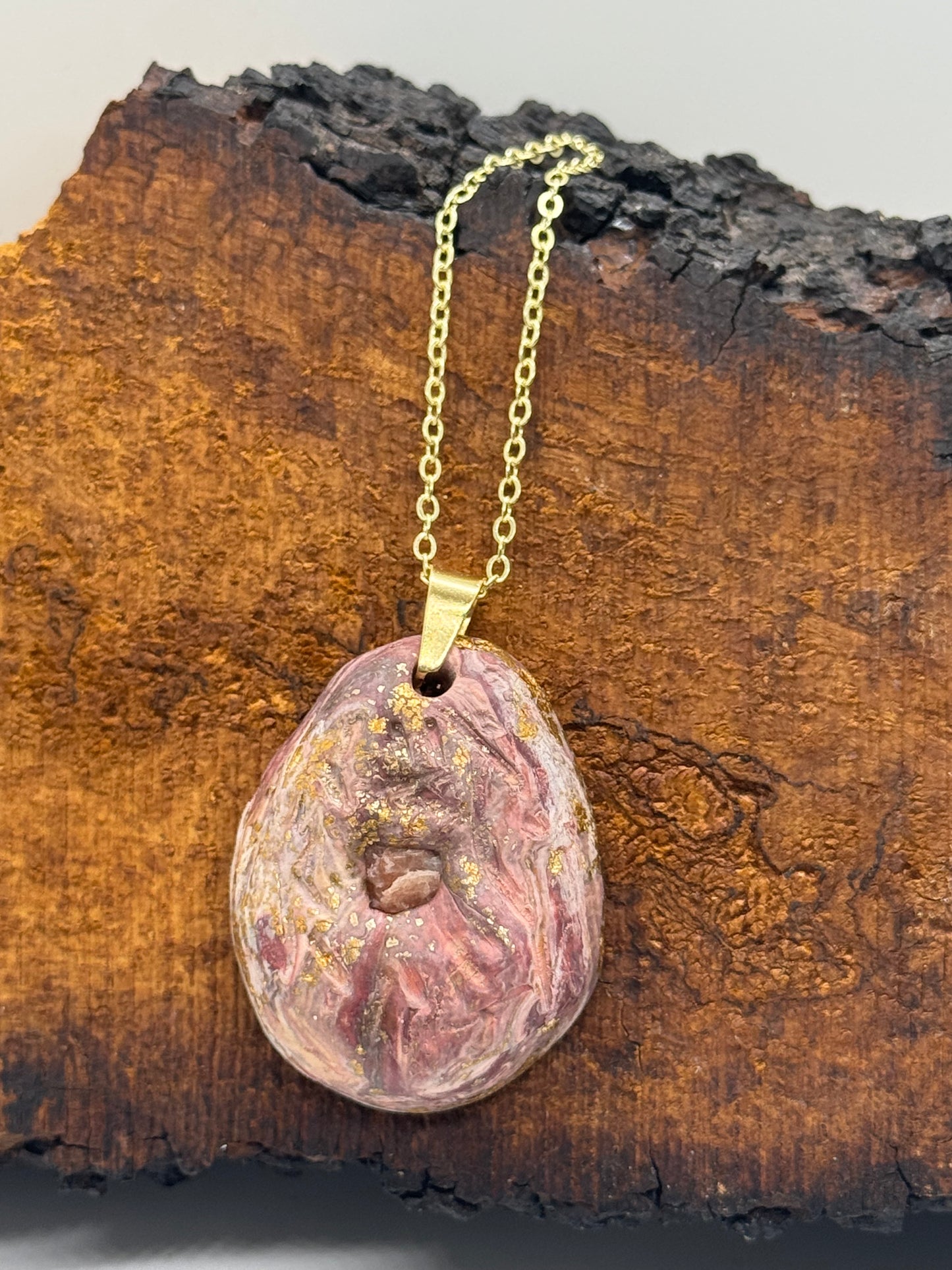 Raw sunstone hand-carved necklace, gold chain