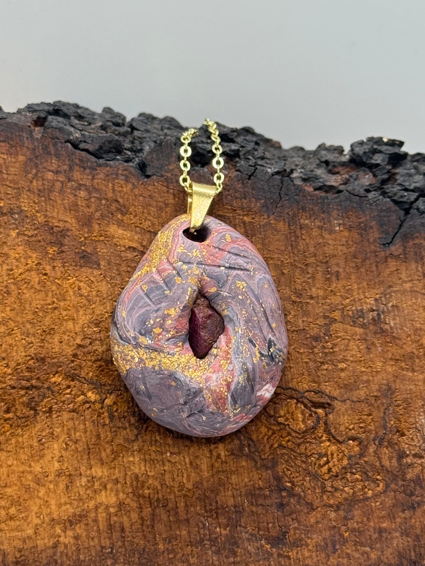 Dusty purple and raw ruby necklace