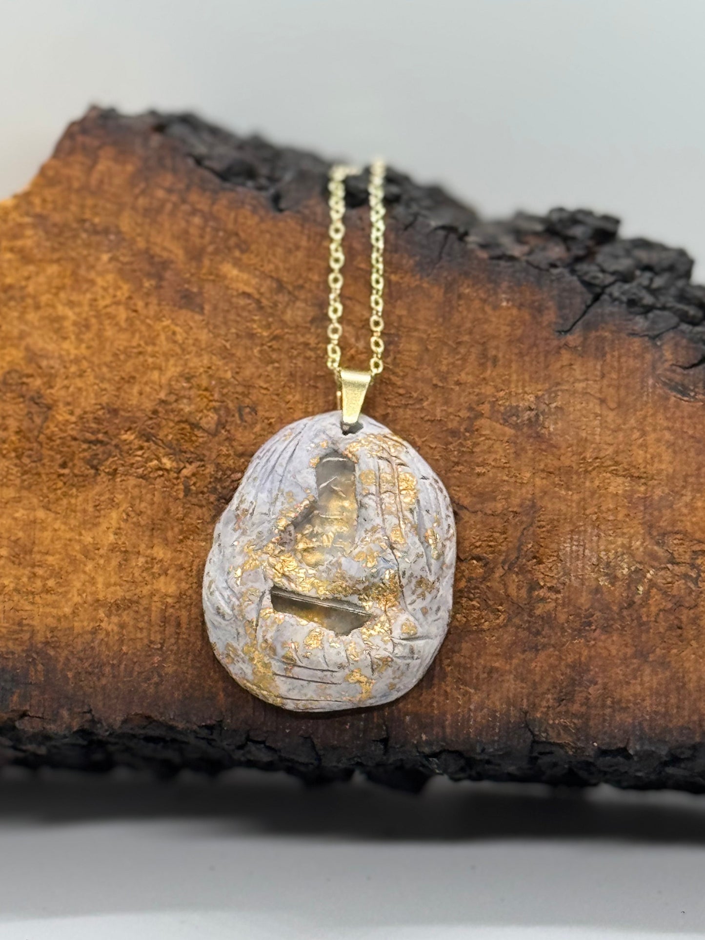 Double clear quartz necklace on gold chain