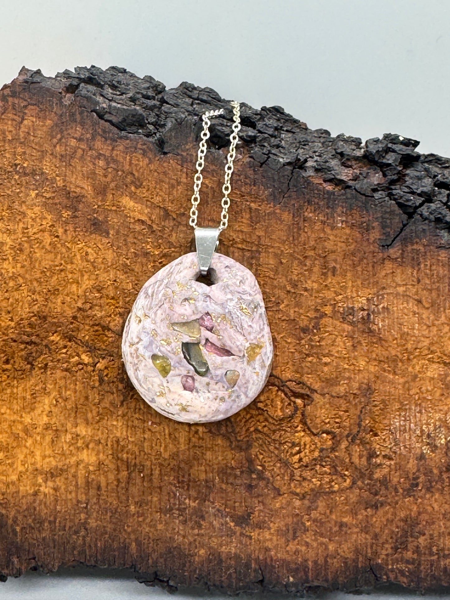 Rainbow tourmaline and clay handmade necklace