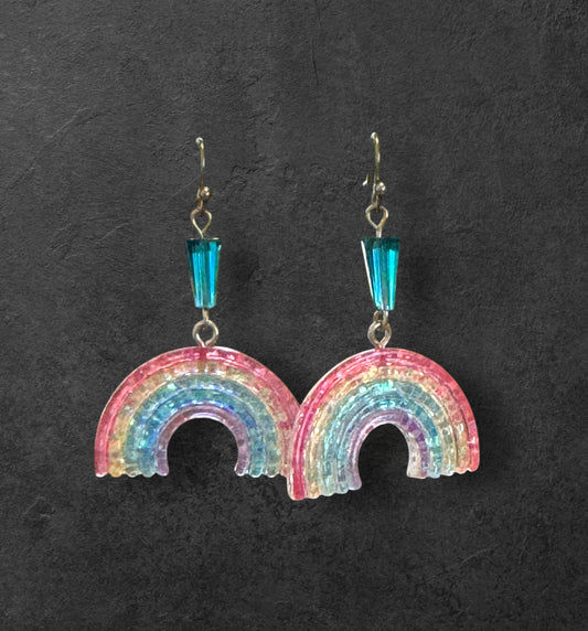 Cute rainbow earrings with blue glass