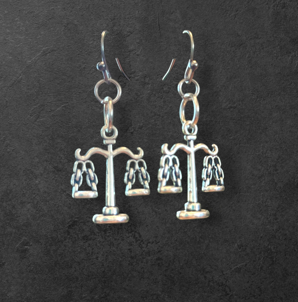 Silver scales justice earrings