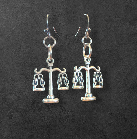 Silver scales justice earrings
