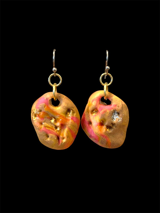 Pink and orange clay earrings