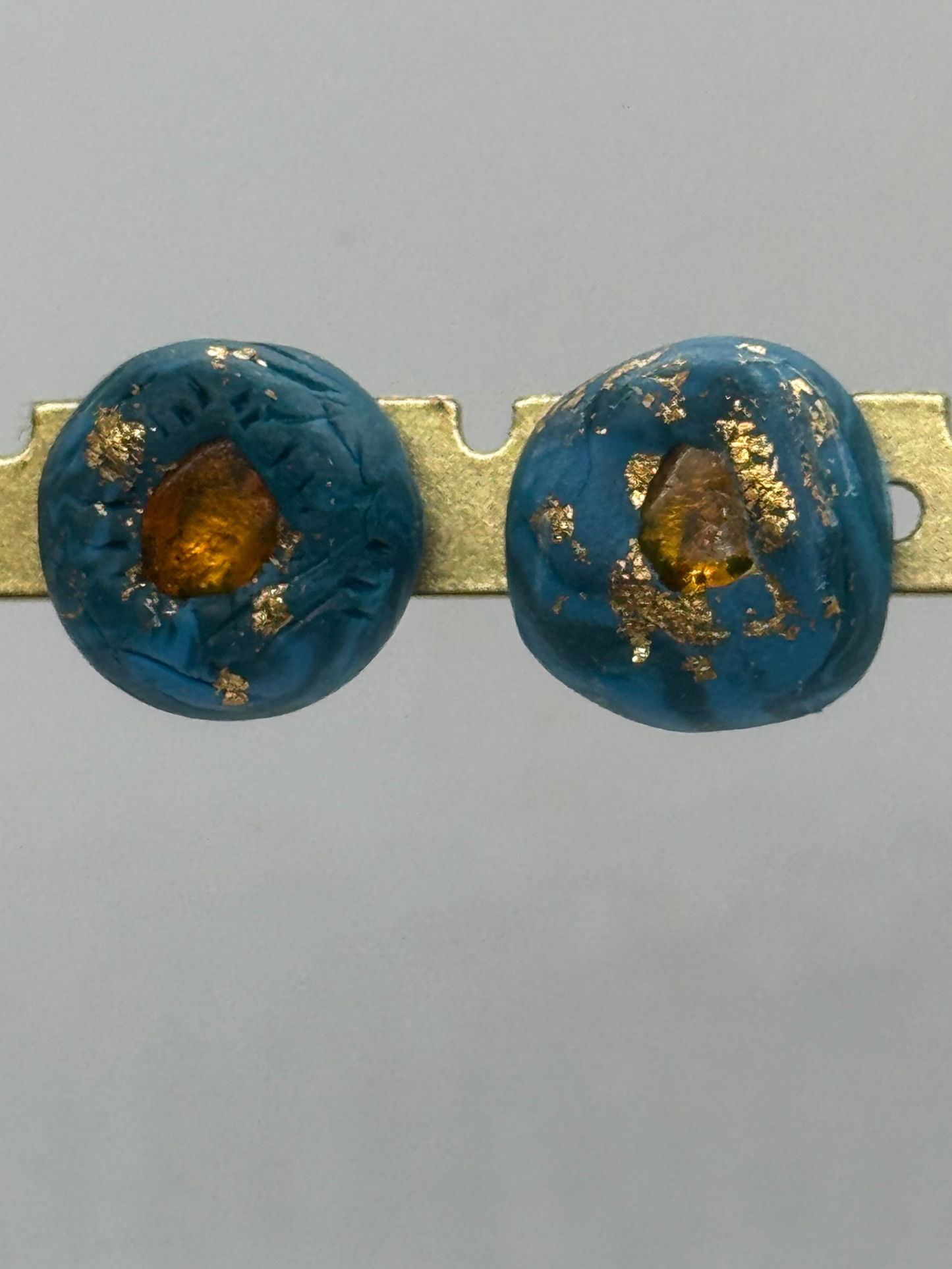 Amber and blue clay handmade stud earrings