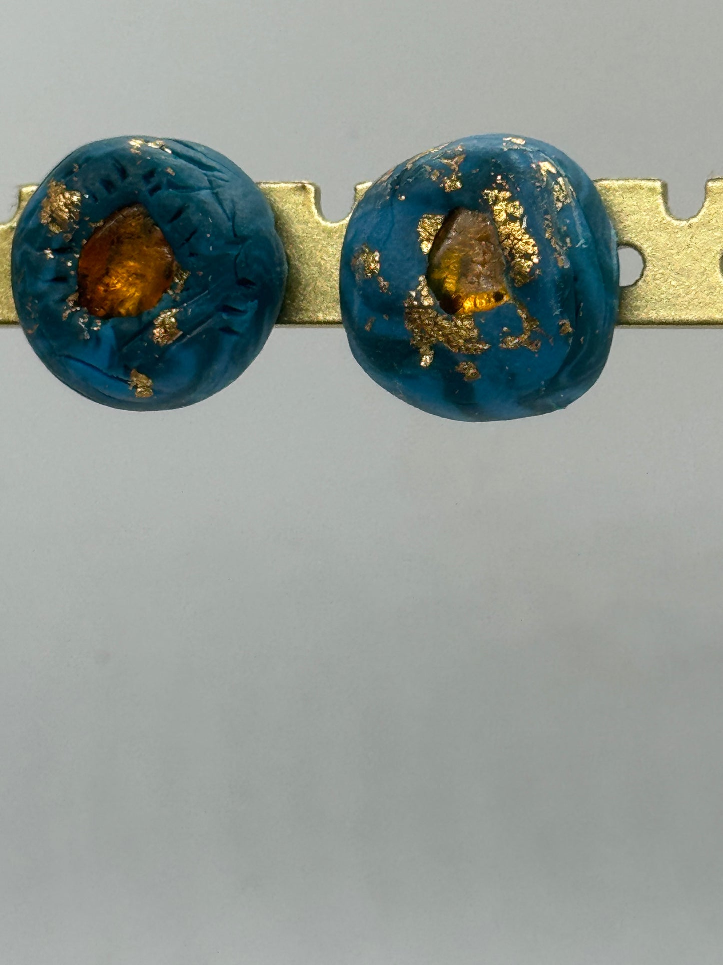 Amber and blue clay handmade stud earrings