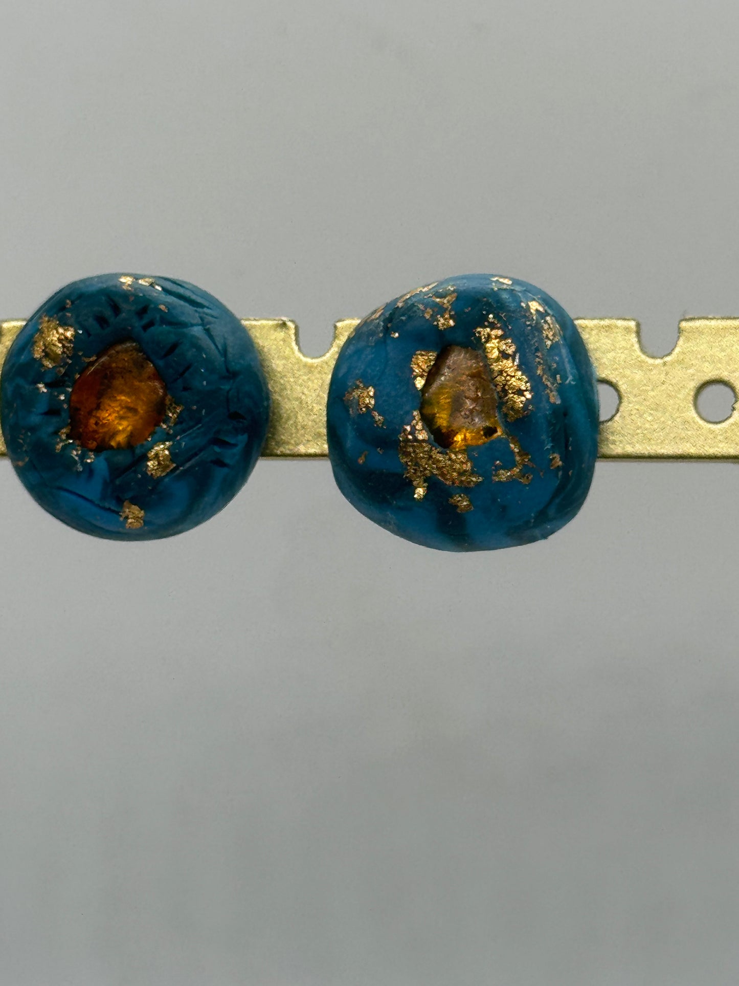 Amber and blue clay handmade stud earrings