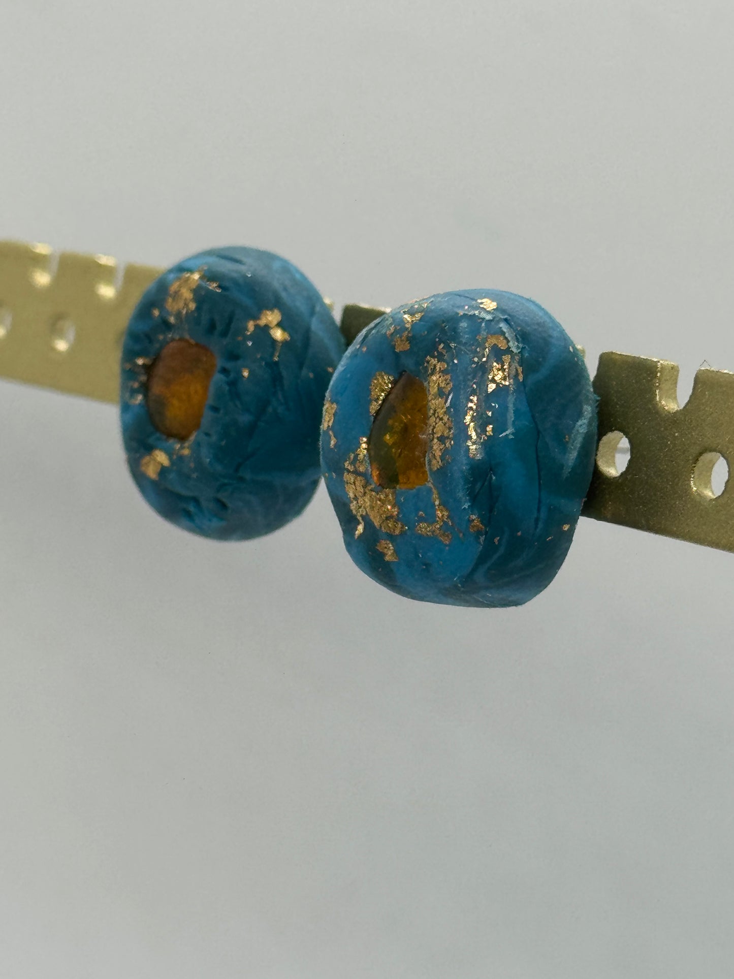 Amber and blue clay handmade stud earrings