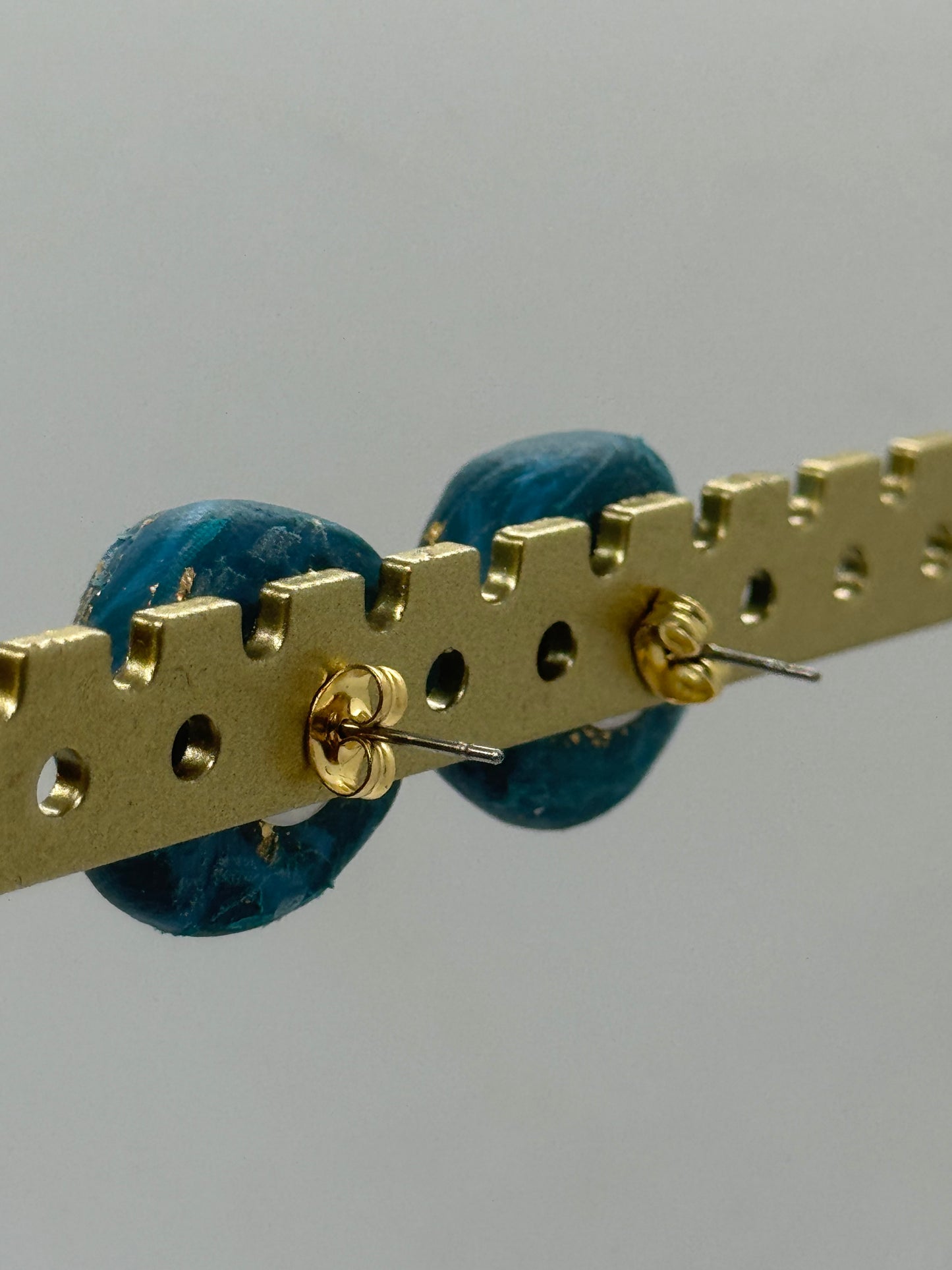 Amber and blue clay handmade stud earrings