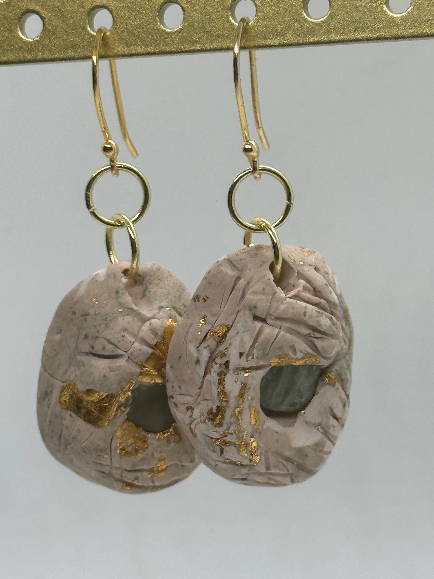 Green fluorite and clay handmade dangle earrings