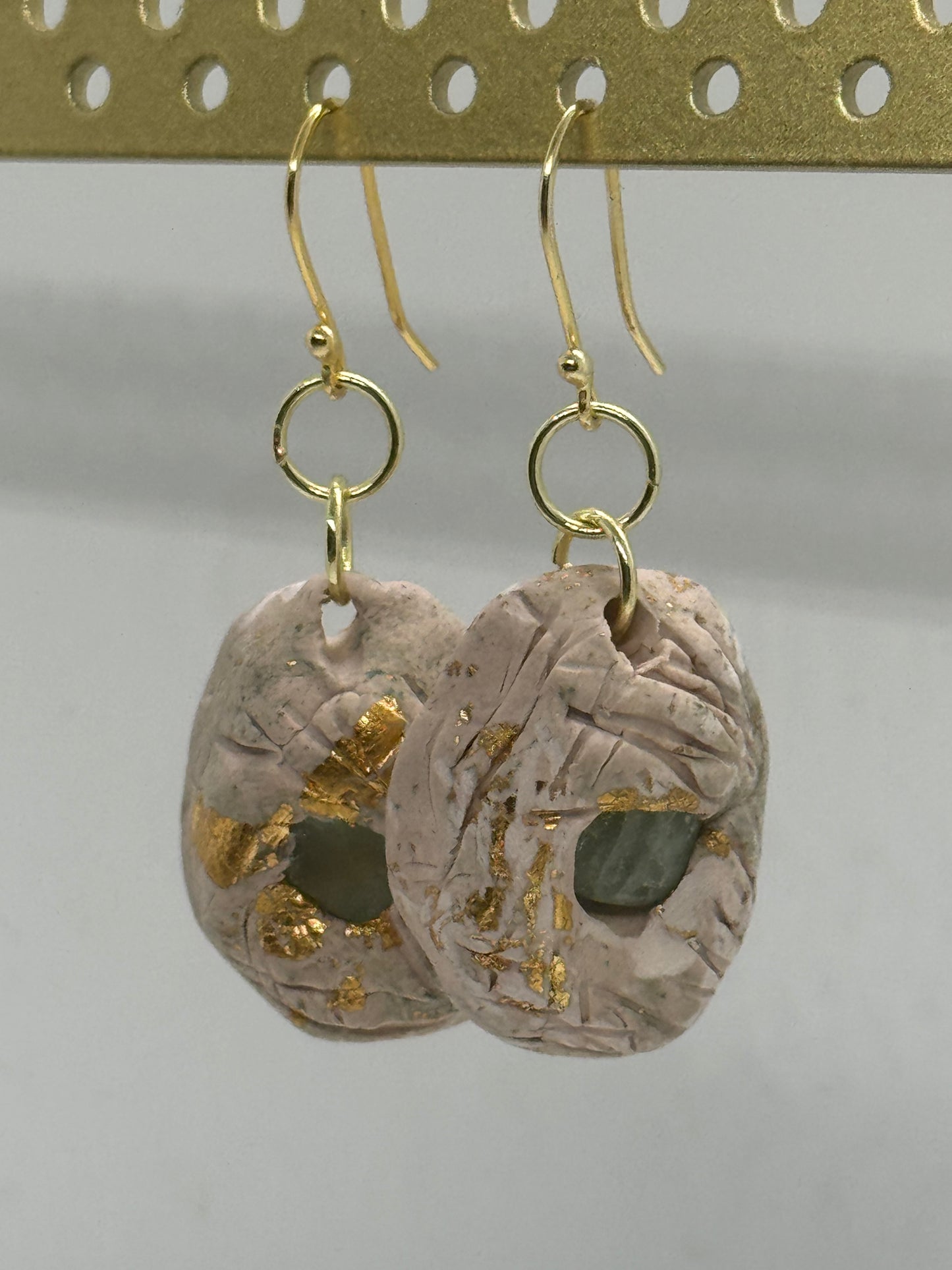 Green fluorite and clay handmade dangle earrings