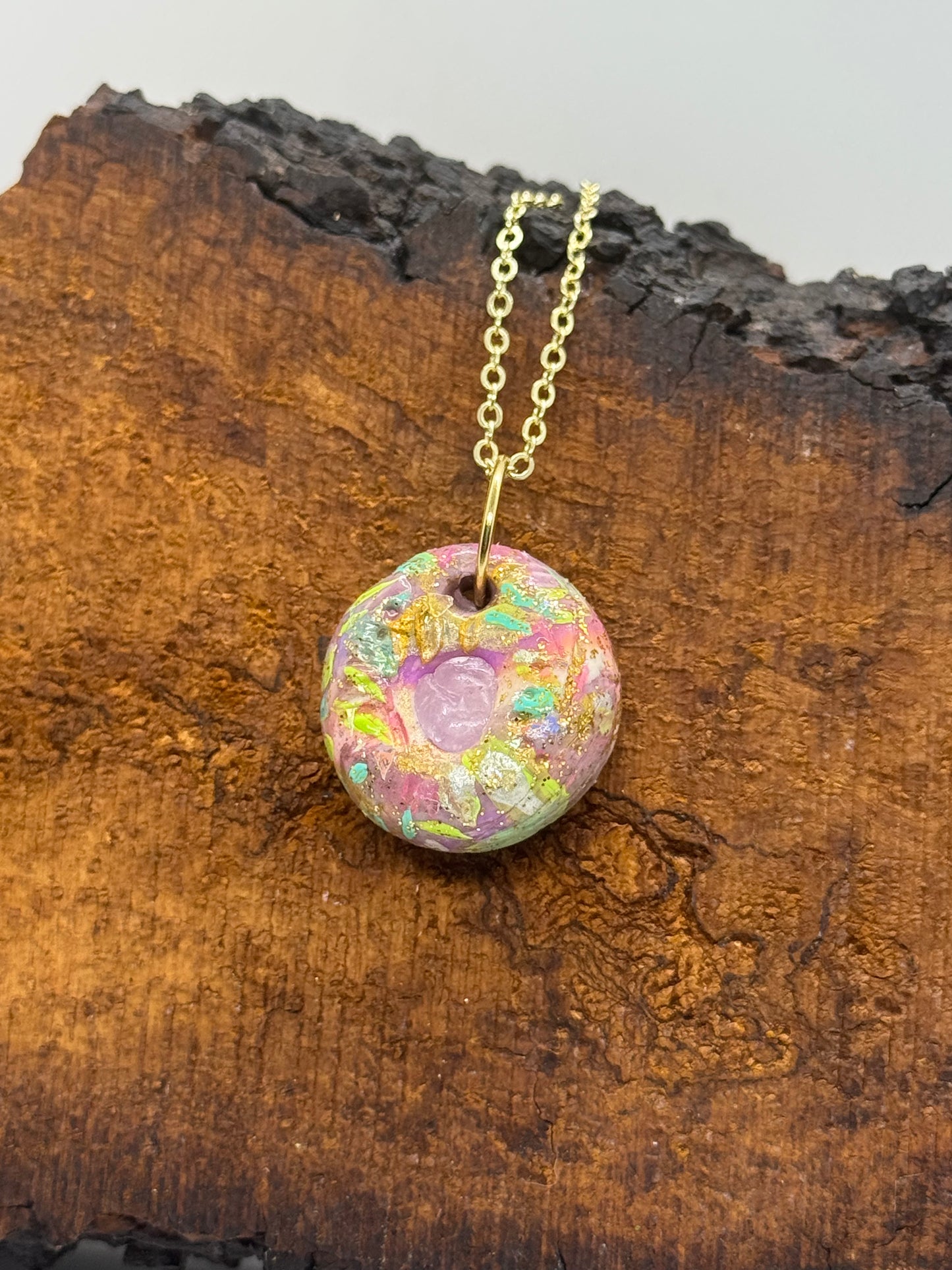 Sparkly kunzite and clay handmade necklace