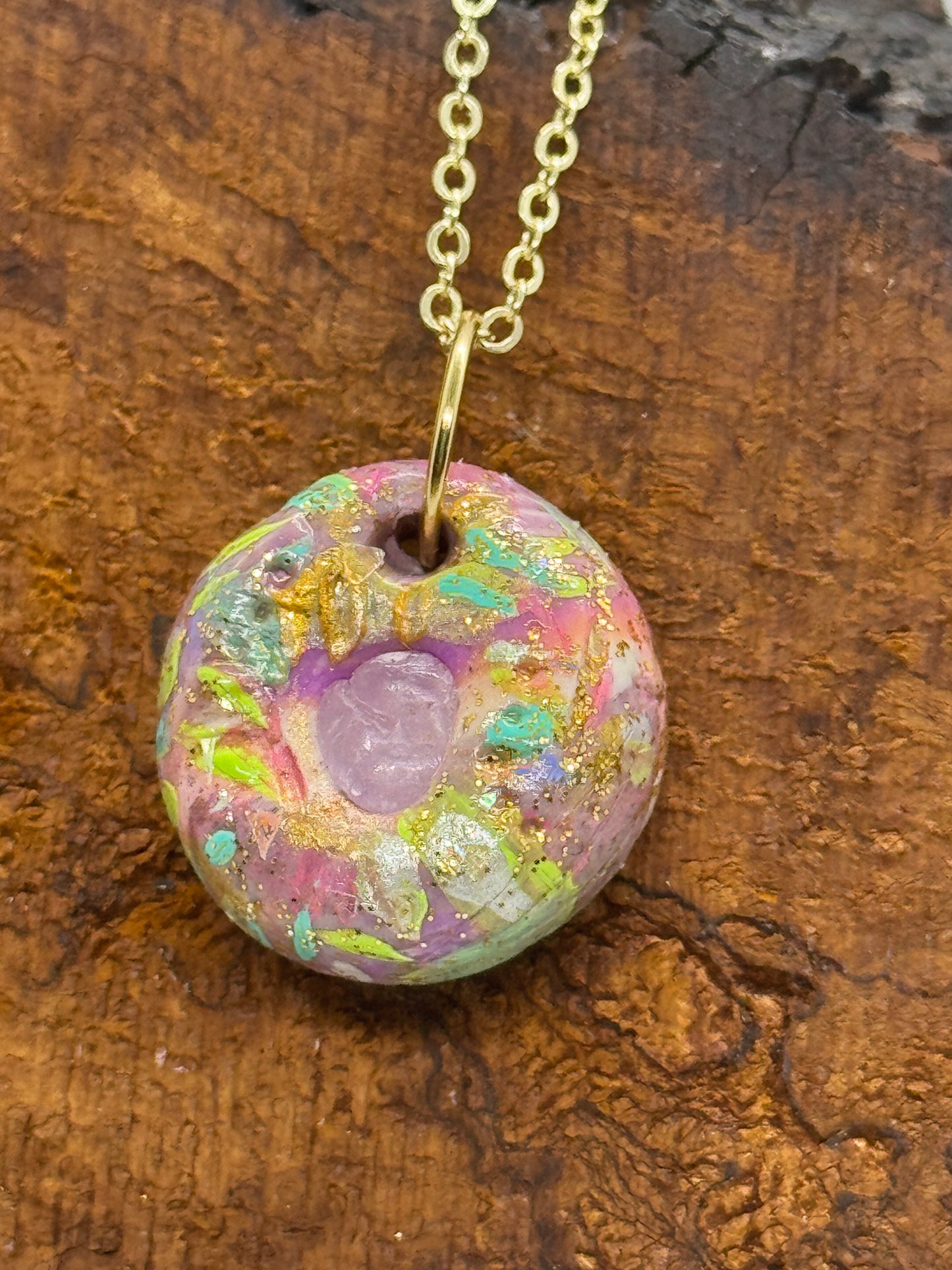 Sparkly kunzite and clay handmade necklace