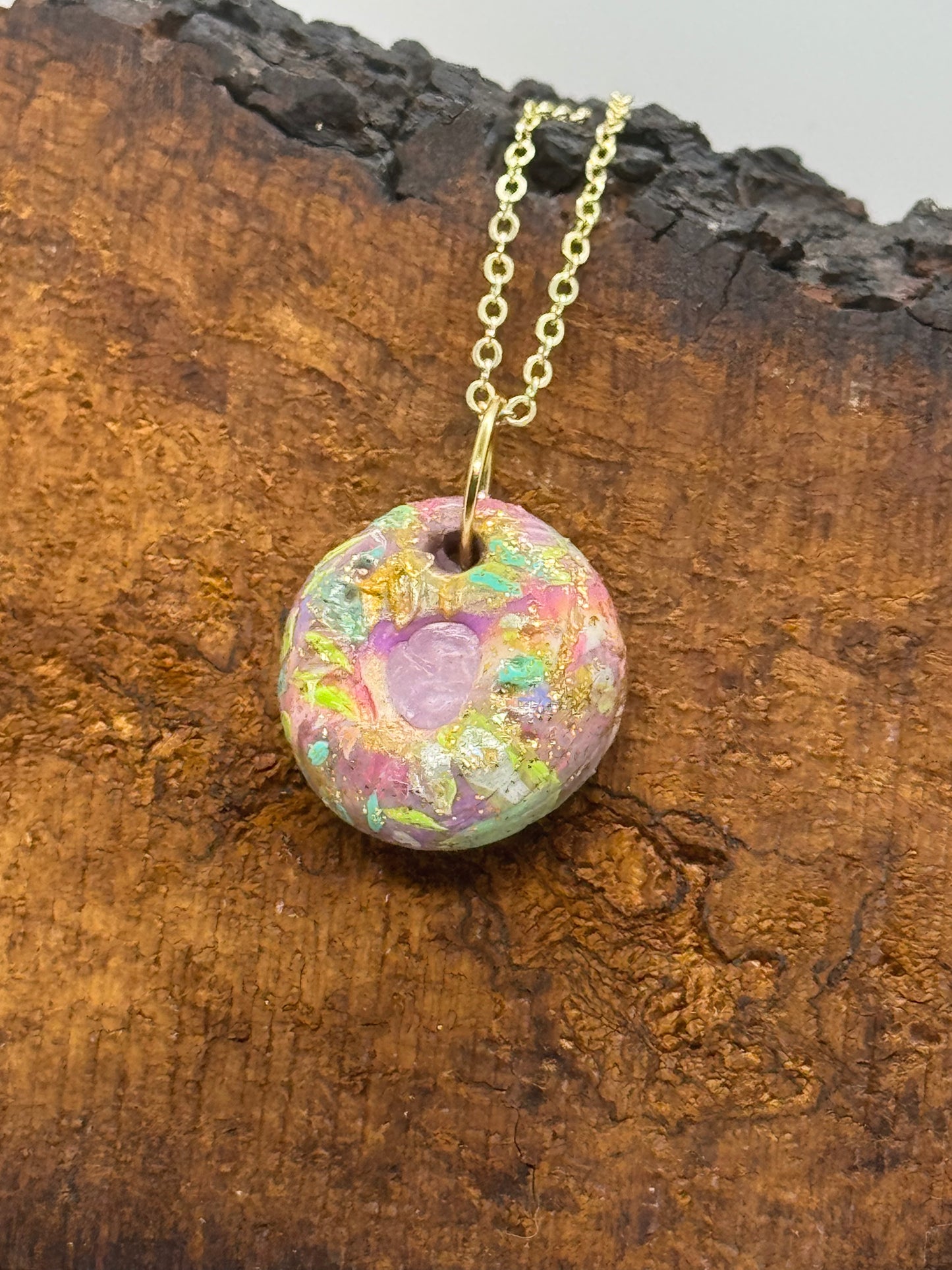 Sparkly kunzite and clay handmade necklace