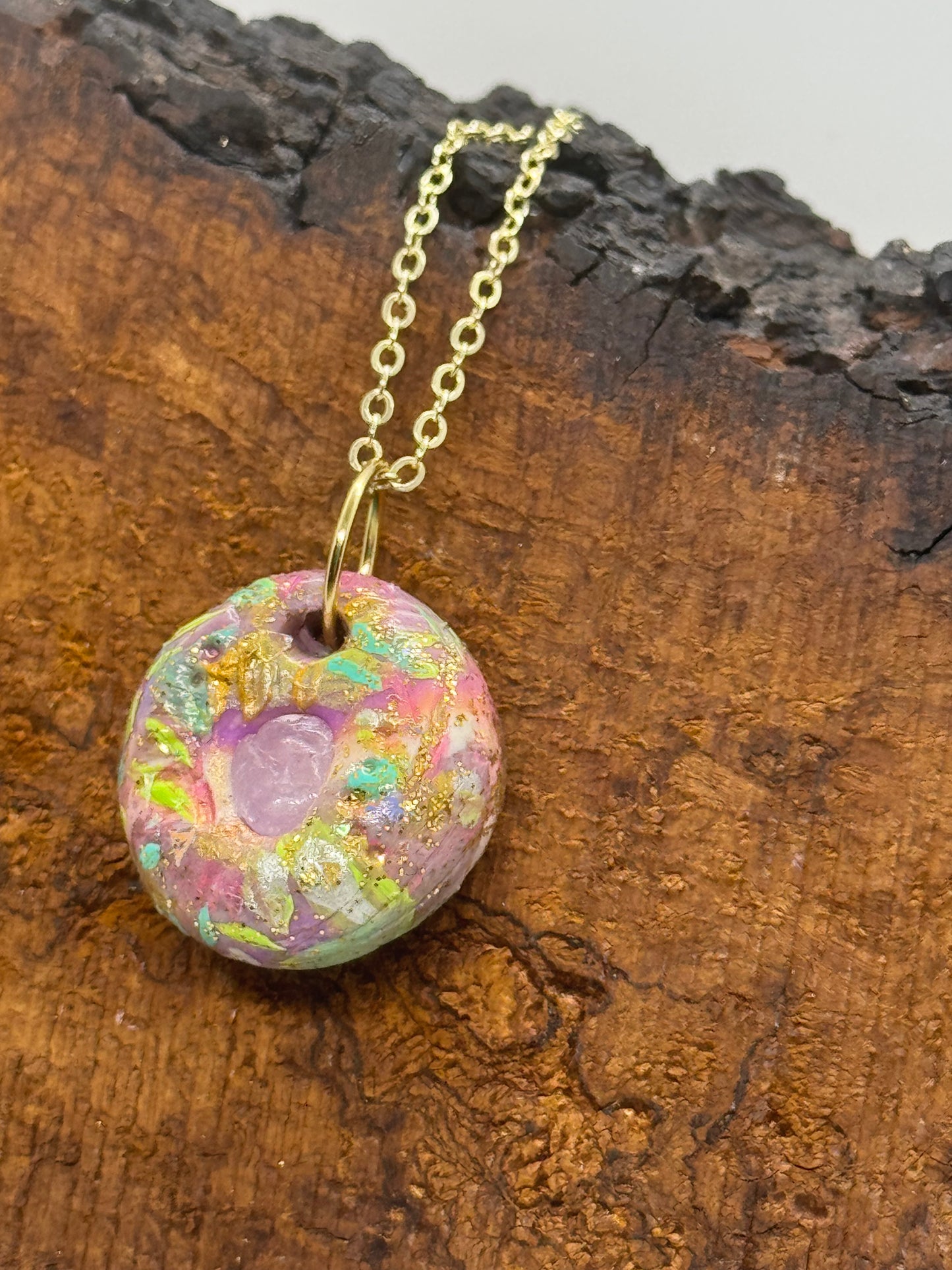 Sparkly kunzite and clay handmade necklace